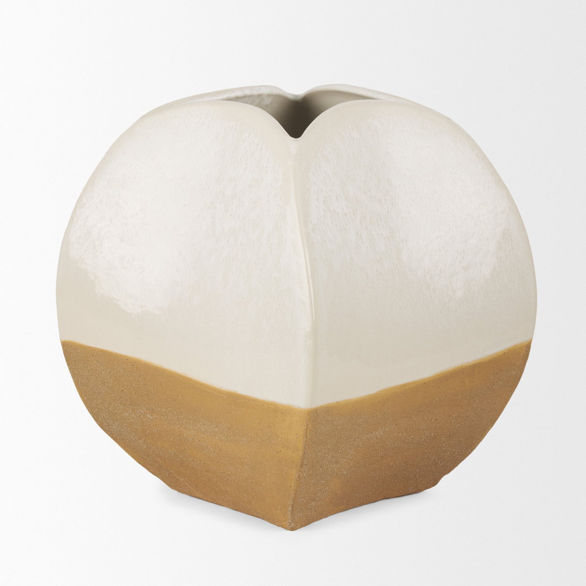Vania Short Off White with Tan Textured Ceramic Vase, by Mercana, 9.06" length x 8.86" width x 10.43" height View 4