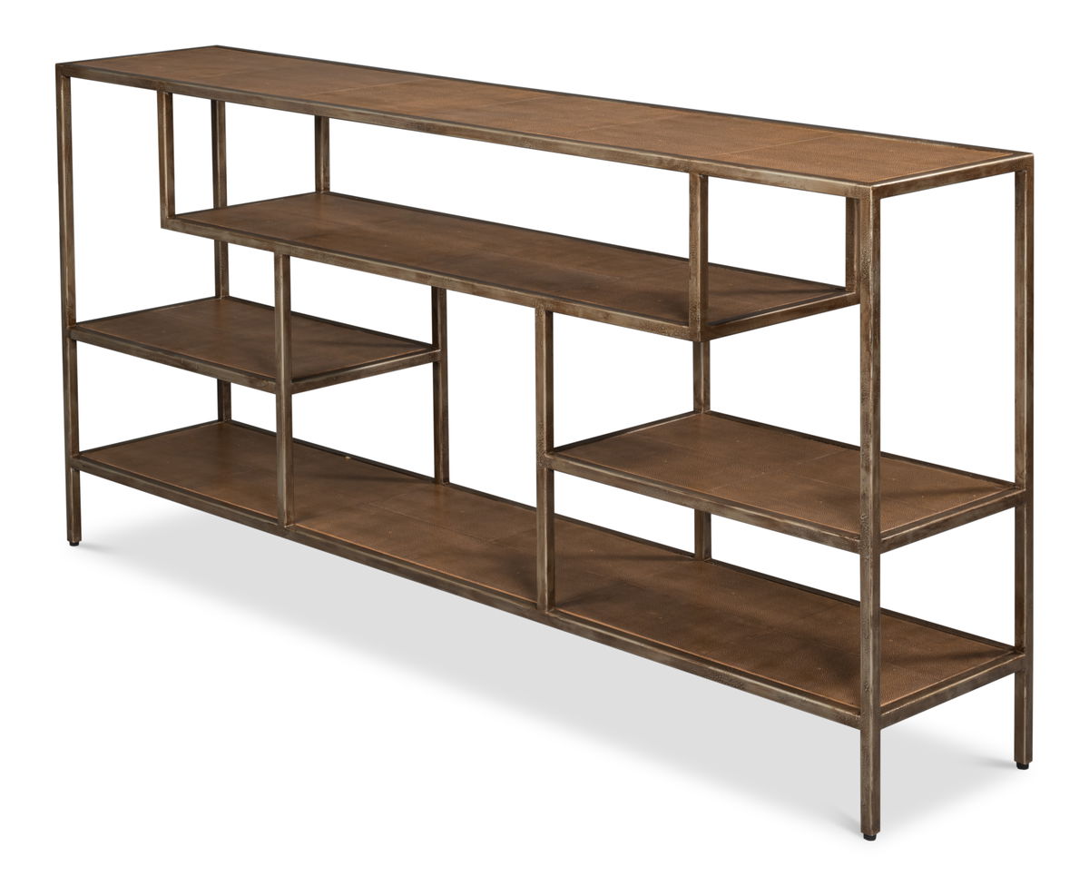 Cullum Shagreen Console  Tawny Brown, by Sarreid, 1'2" length x 5'11" width x 2'9" height View 9