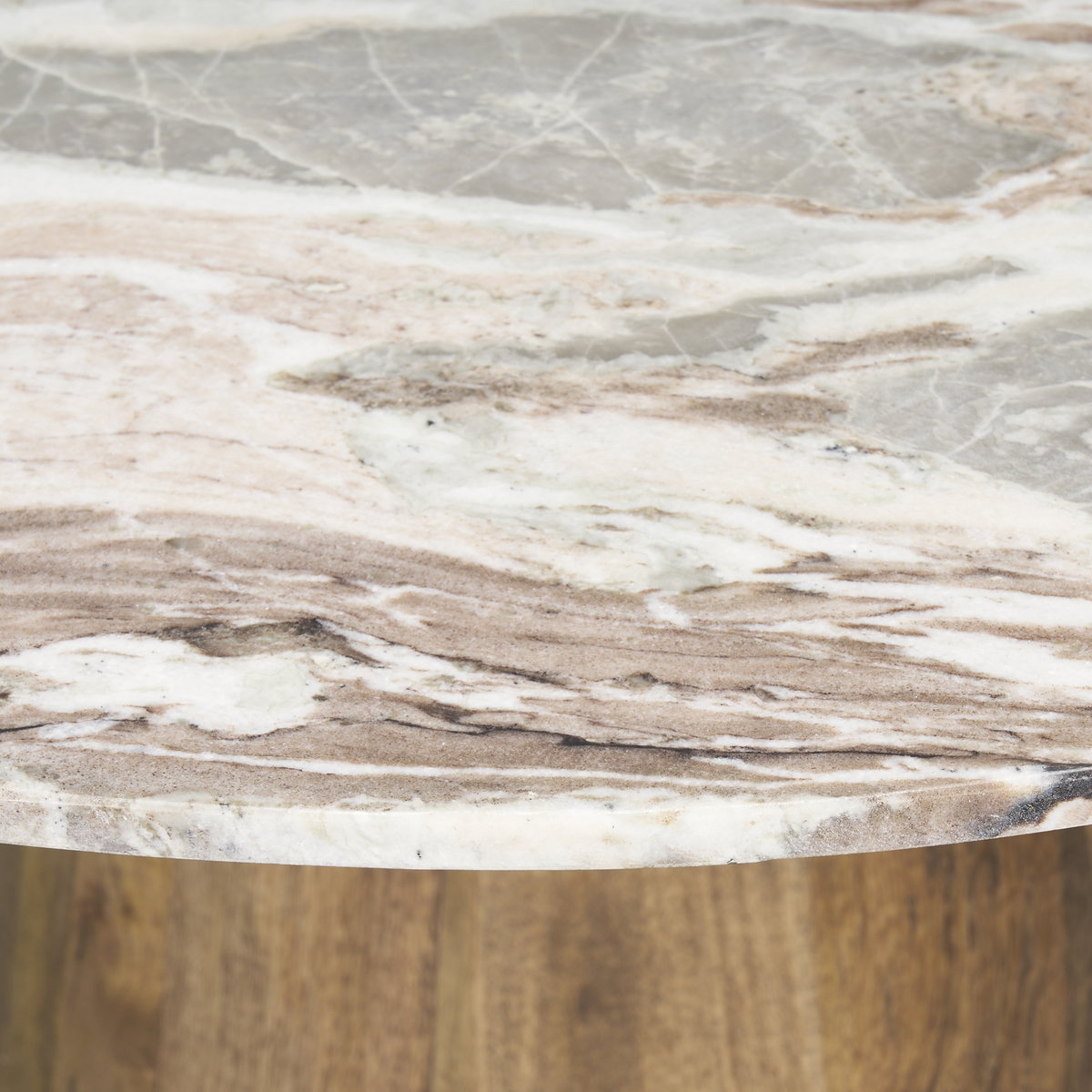 Allyson 54' Round Pedestal Dining Table | Savar Pink Marble & Brown Wood | Seats 6, by Mercana, 54" length x 54" width x 30" height View 9