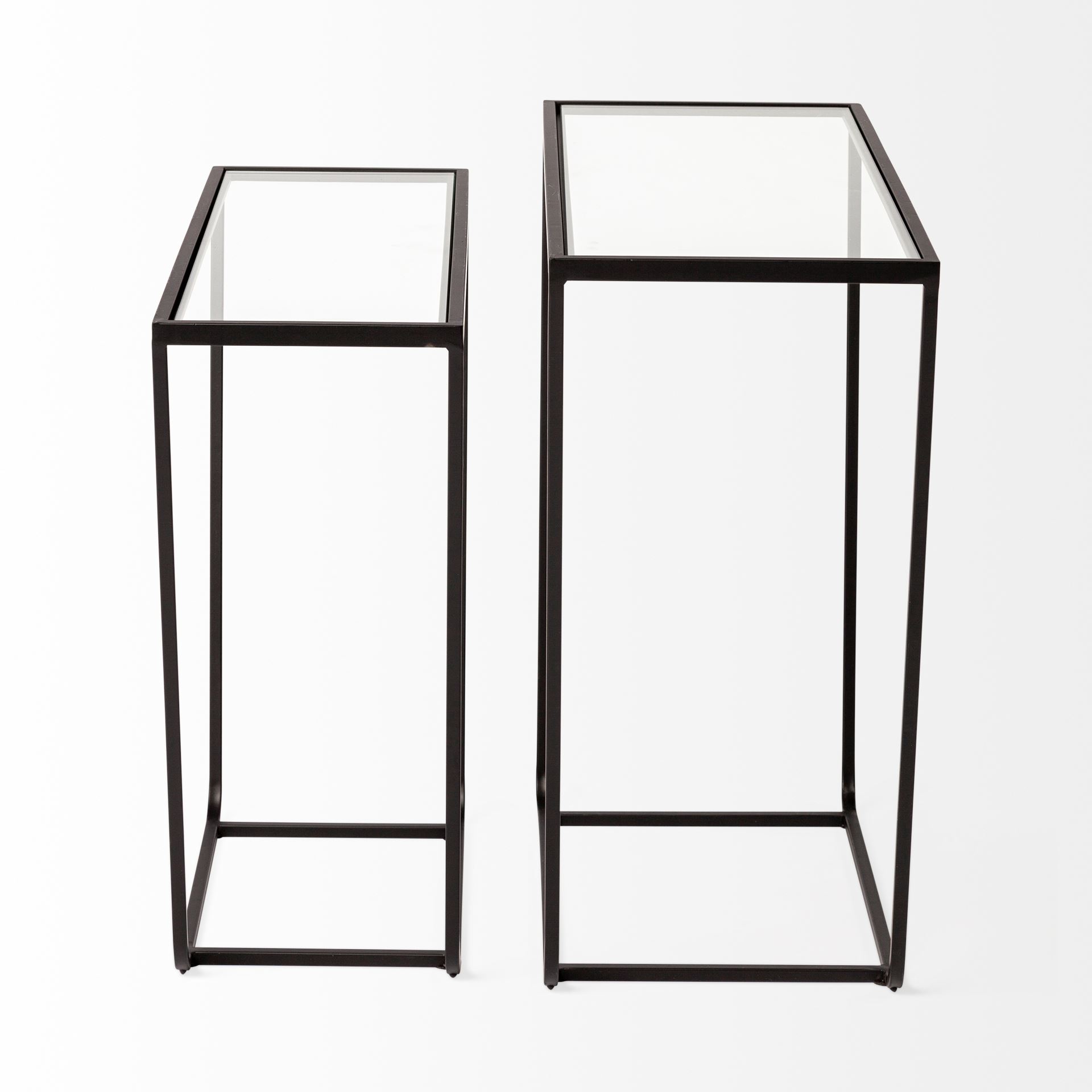 Arya (Set of 2) 24L x 10W Black Rectangular Glass Top Iron Frame Accent Table, Side & End Table by Mercana, 23.62" length x 9.84" width x 21.65" height View 5