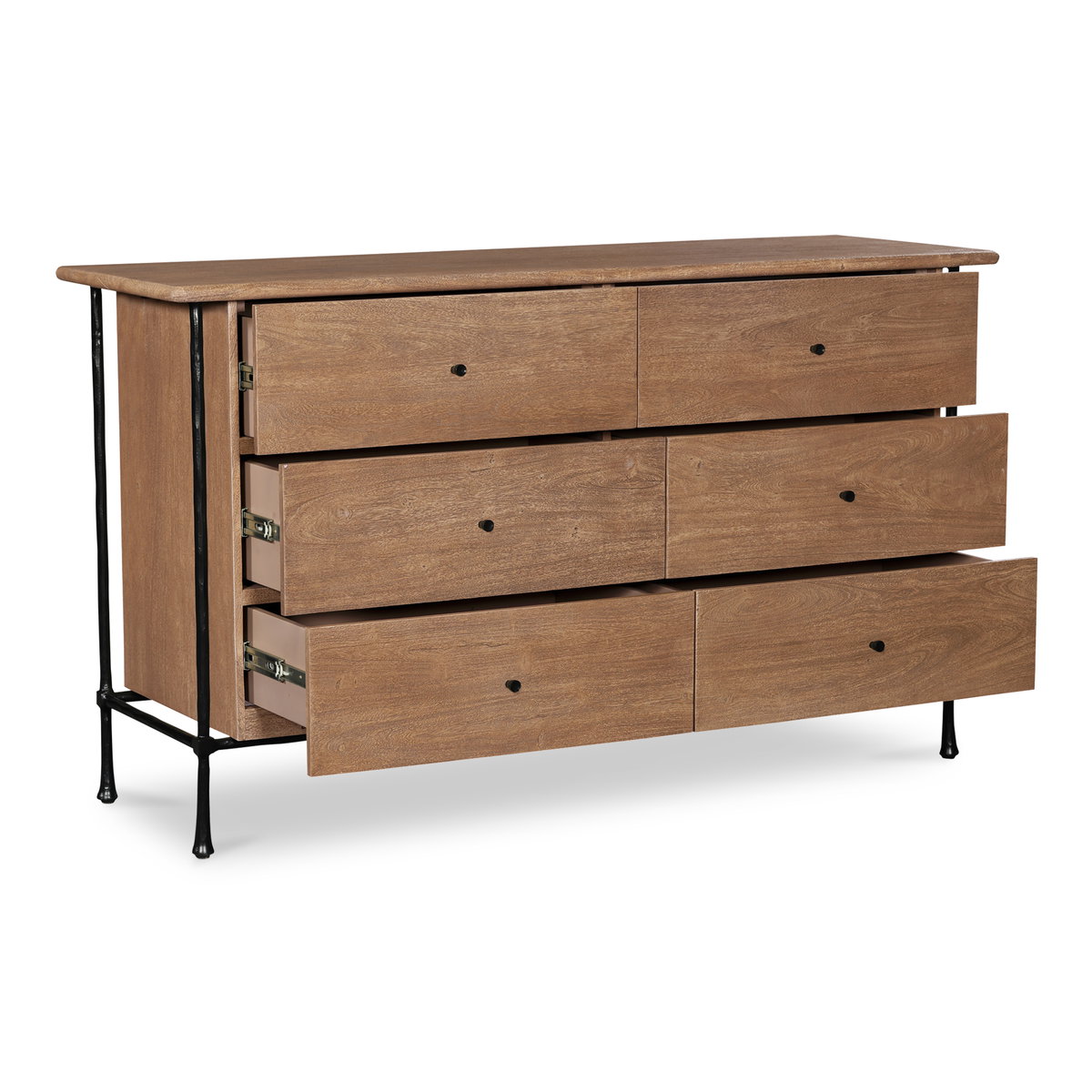 Rene 6 Drawer Dresser Brown, by Moe's Home, 60" width x 35" height x 20" depth View 2