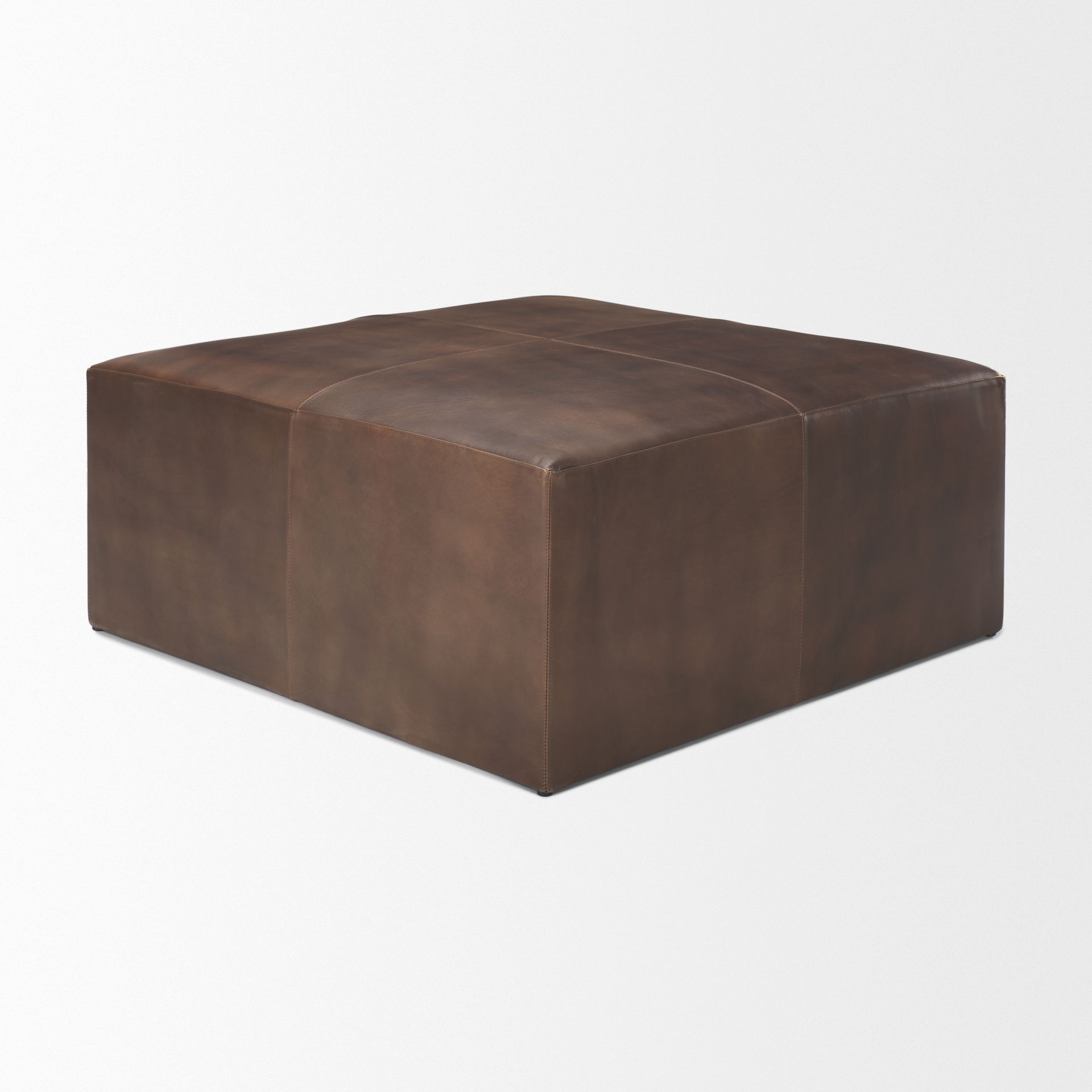 Minara 36' Square Brown Leather Wrapped with Wood Base Ottoman large image 