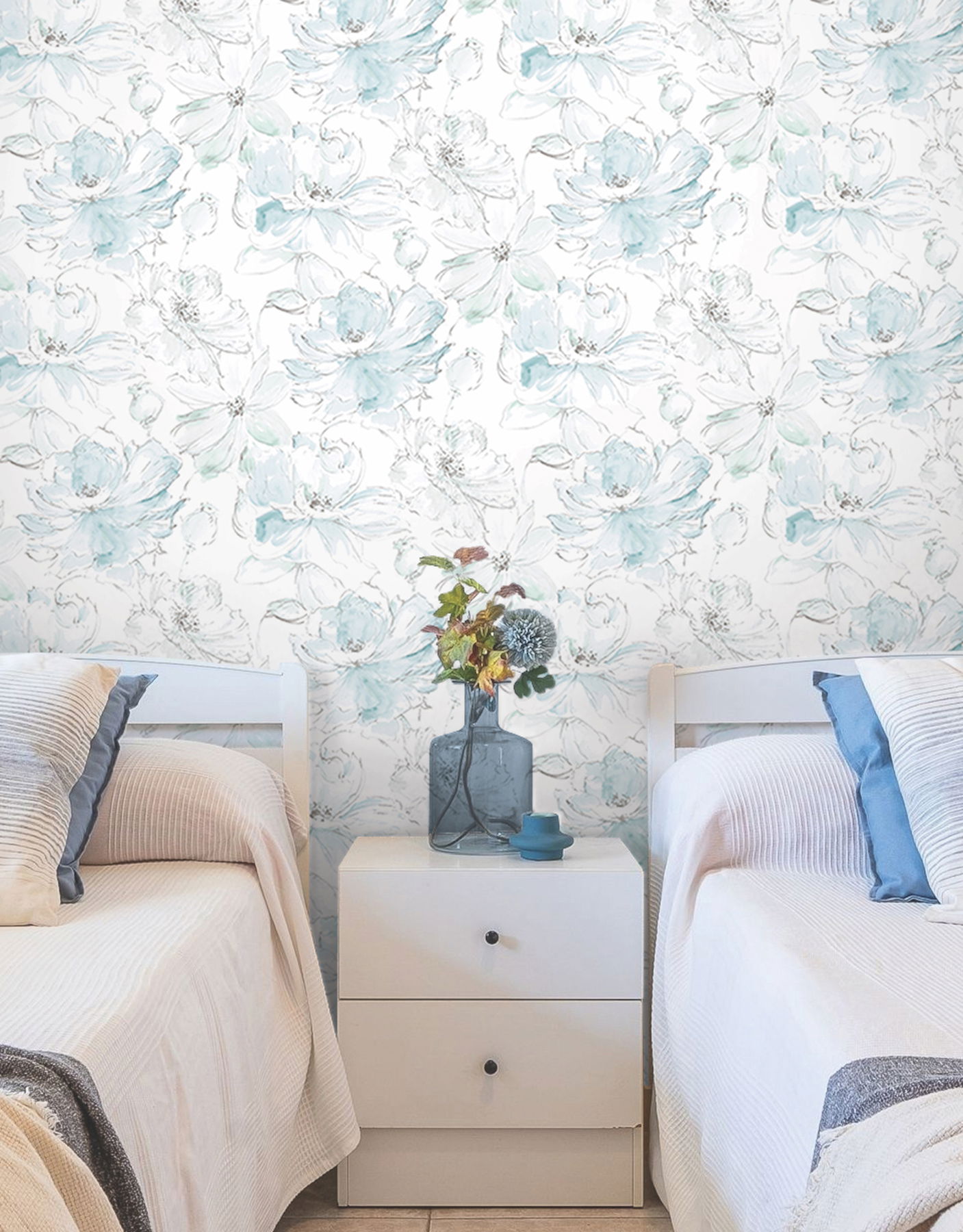 Floral Dreams Mineral Green Peel & Stick Wallpaper large image 