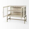Arelius 36L x 18W x 32H White Wood, Gold Metal Base with 2 Glass Doors Accent Cabinet, Cabinets & Chest by Mercana, 36" length x 18.75" width x 32" height thumbnail 7