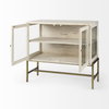 Arelius 36L x 18W x 32H White Wood, Gold Metal Base with 2 Glass Doors Accent Cabinet, Cabinets & Chest by Mercana, 36" length x 18.75" width x 32" height thumbnail 7