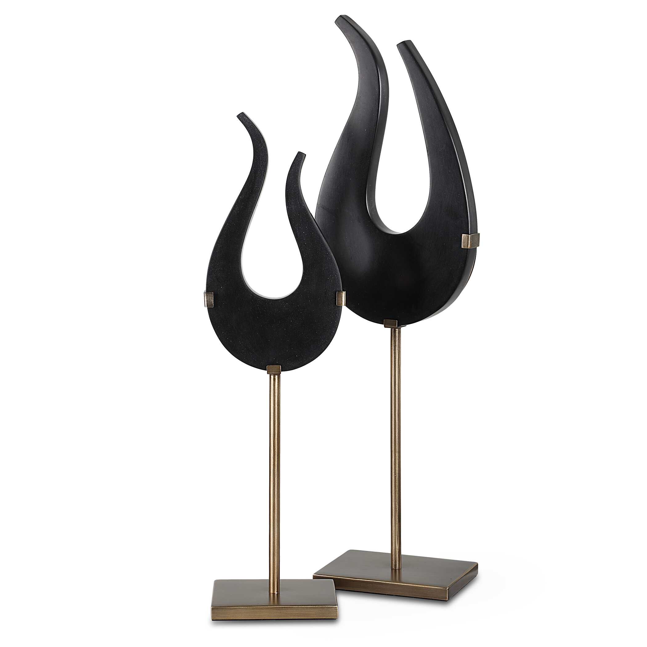 Black Flame Sculptures Set/2, Decorative by Uttermost, 7.25" width x 24.25" height x 4.5" depth View 1