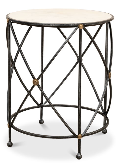 Drum & Fife Lamp Table, Aged Wht Marble