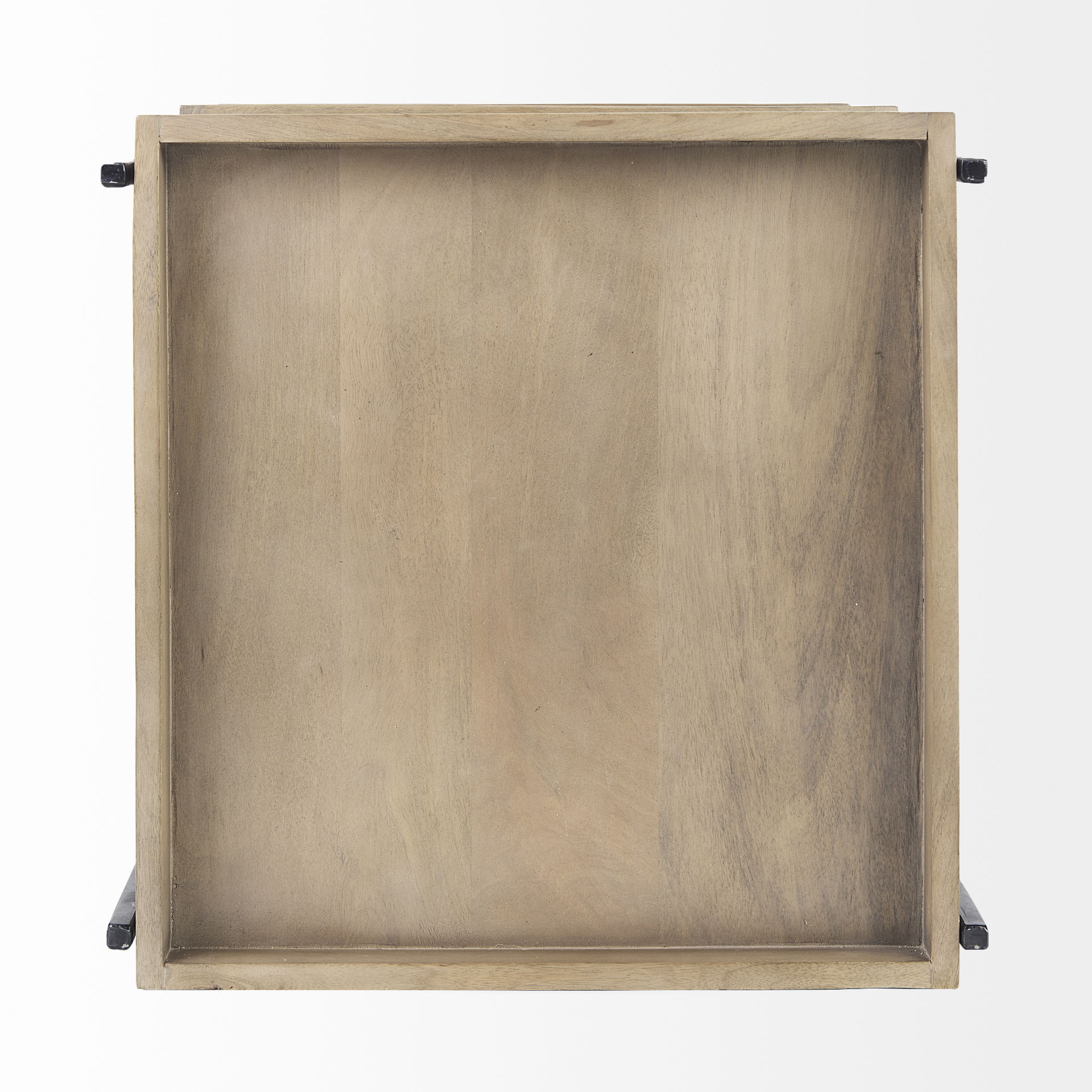 Trey III 20' x 26' Square Medium Brown Wooden Three-Tiered Black Iron Frame End/Side Table large image 