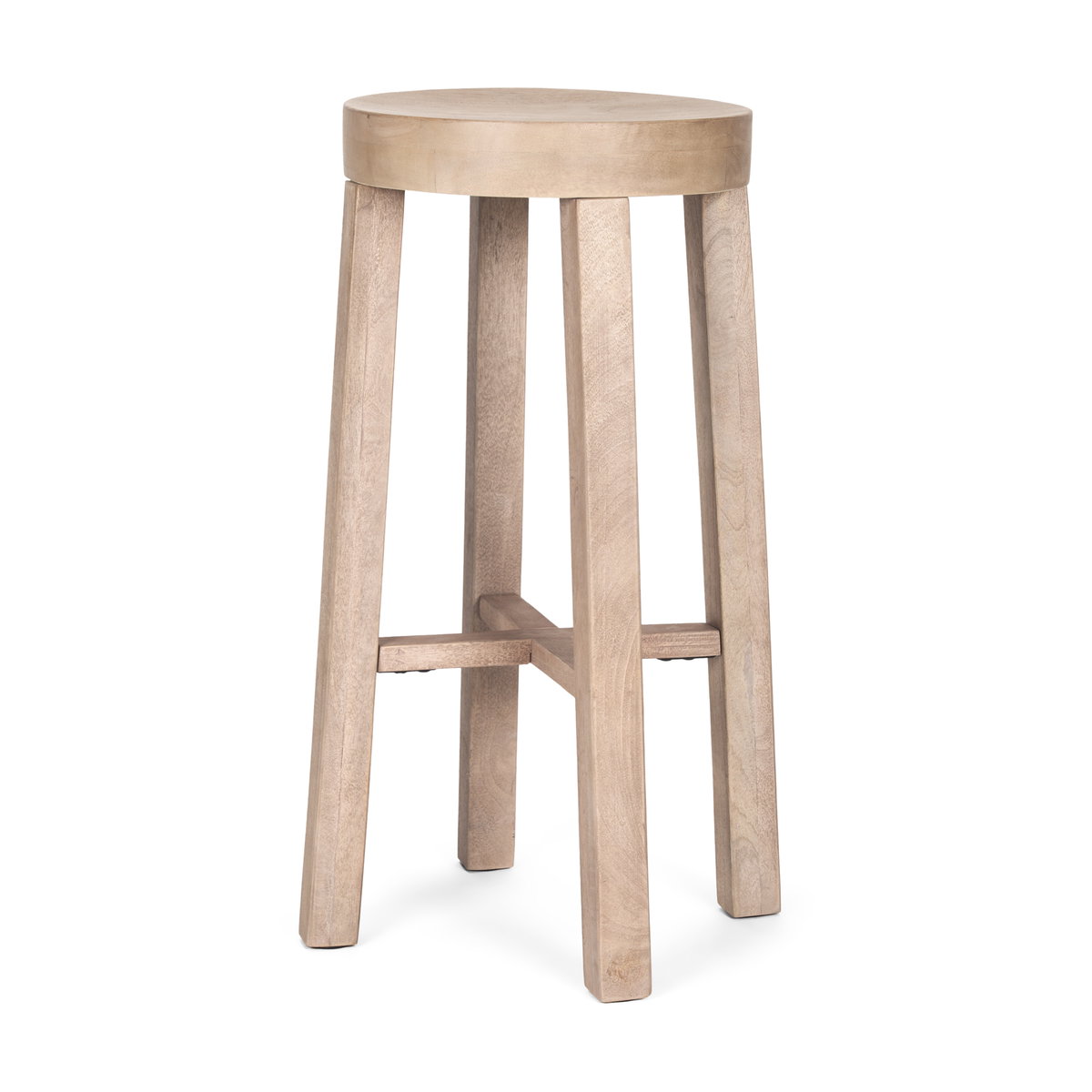 Brahma Backless 30in Seat Bar Stool | White Washed Wood, Counter & Bar Stool by Mercana, 14.5" length x 14.5" width x 30" height View 1