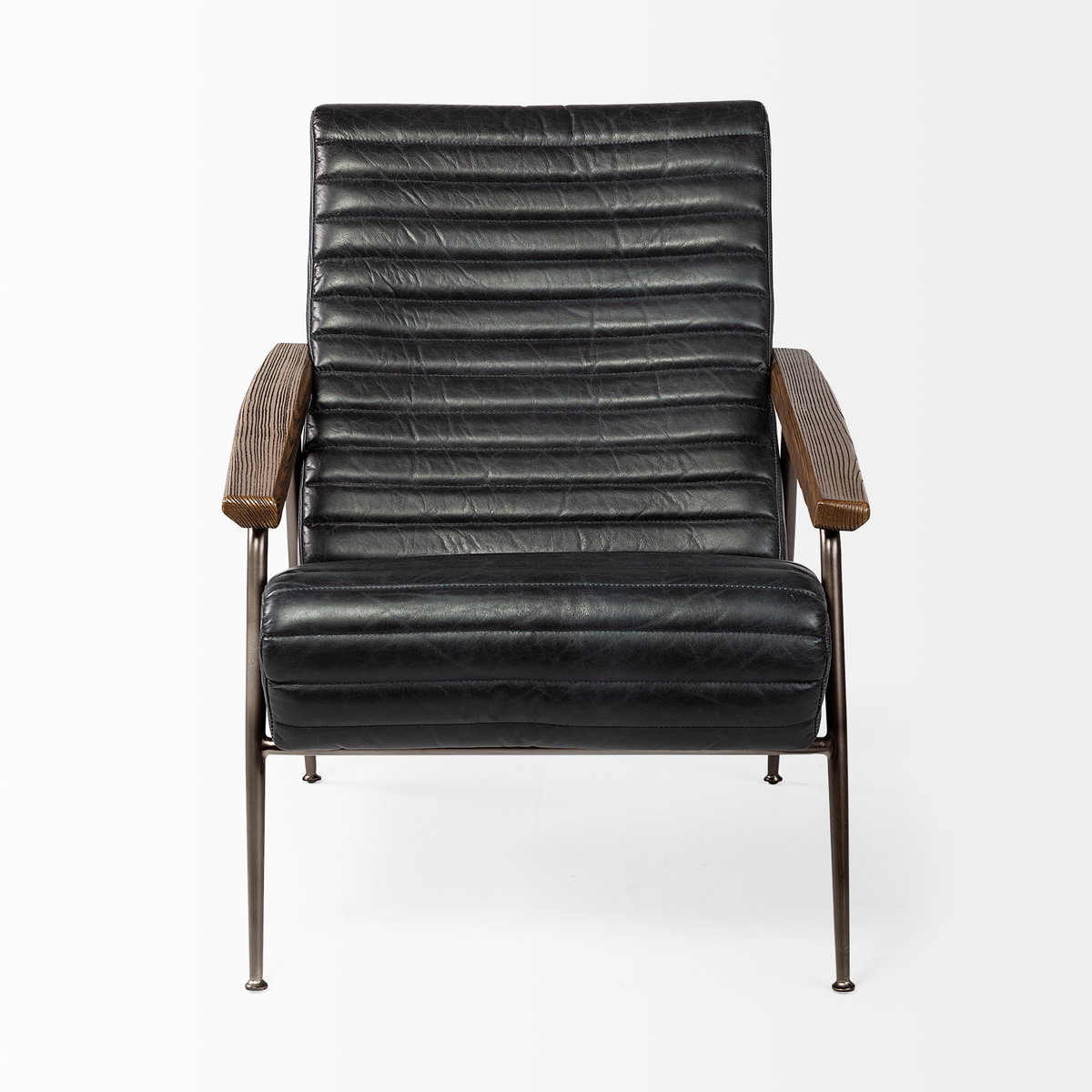 Grosjean Black Leather Wrap Metal Frame Accent Chair, by Mercana, 27.56" length x 37.01" width x 34.65" height View 6