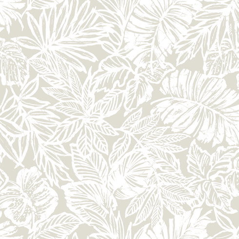 Batik Tropical Leaf Beige Peel & Stick Wallpaper