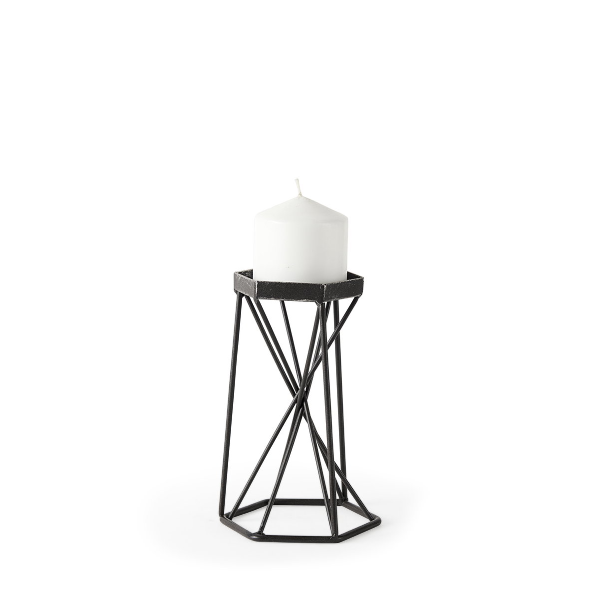 Sixx I Small Antiqued Metal Hexagonal Table Candle Holder, Candles & Candle Holder by Mercana, 5.32" length x 4.72" width x 8.07" height View 1