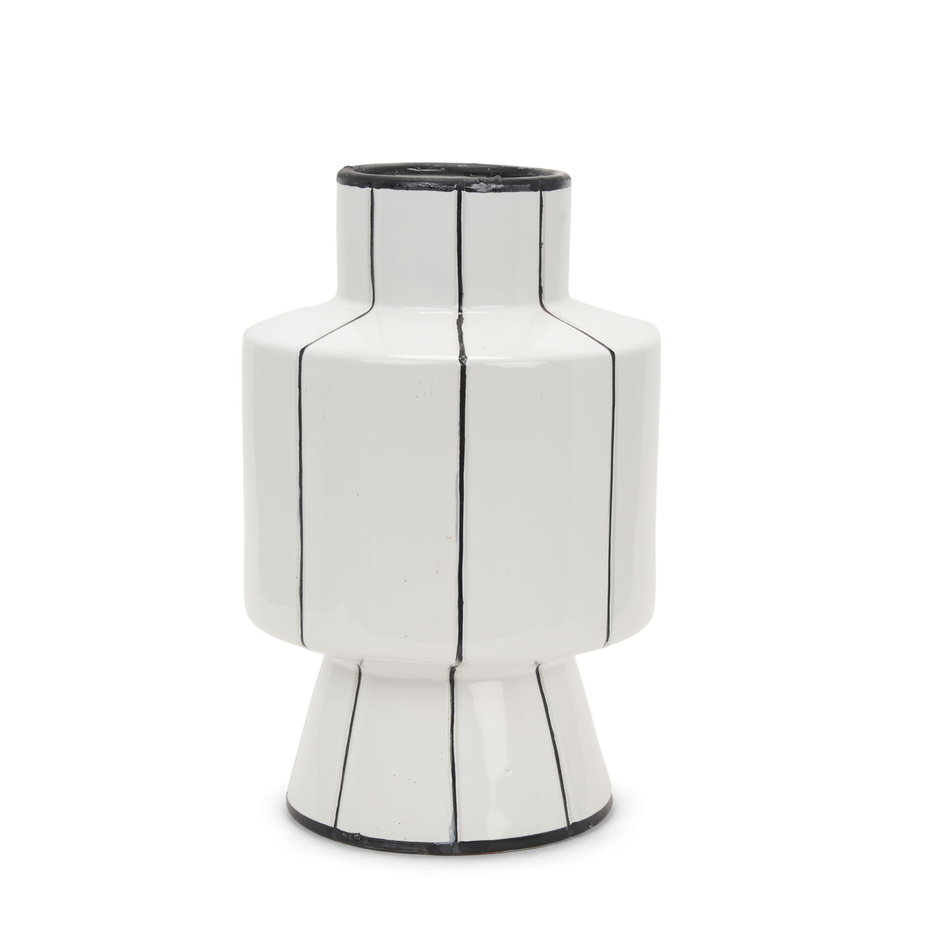Dinah Large White with Black Stripes  Ceramic Vase, by Mercana, 9.84" length x 9.84" width x 15.94" height View 1