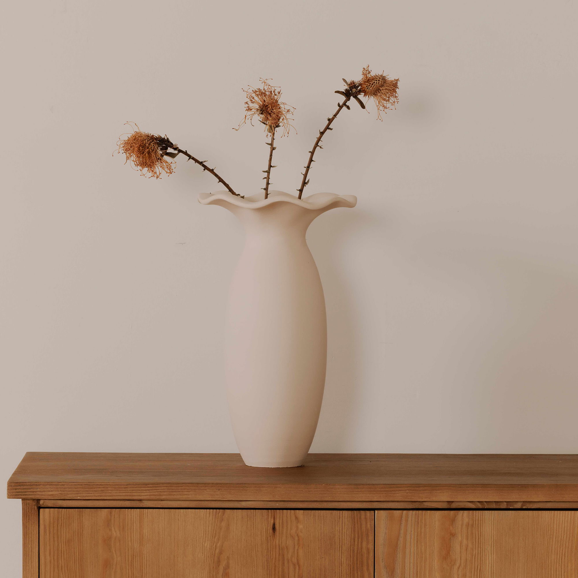 Ruffle 16in Decorative Vessel Ecru large image 