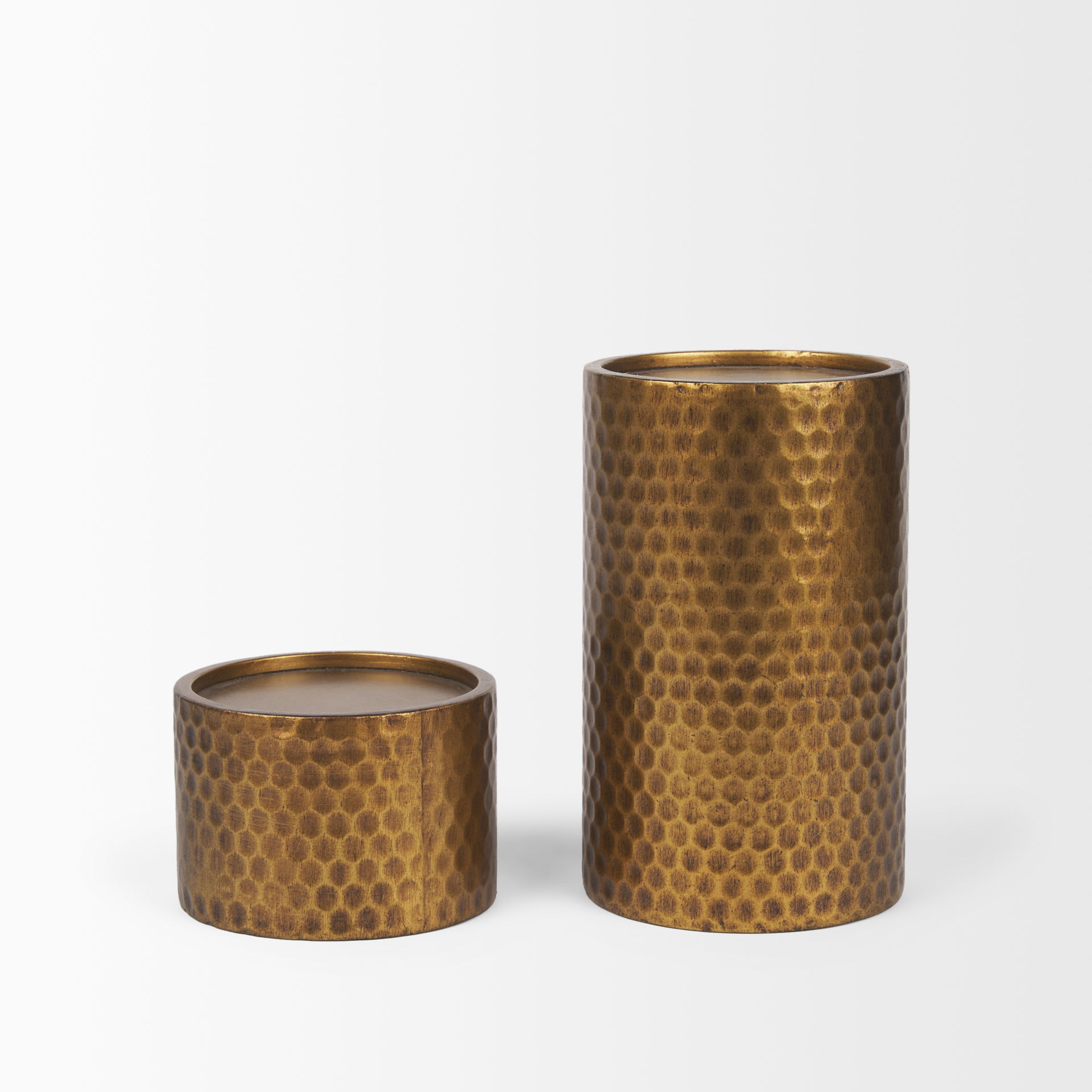 Gage Antiqued Gold Honeycomb Textured Metal Candle Holder (Set of 2) large image 