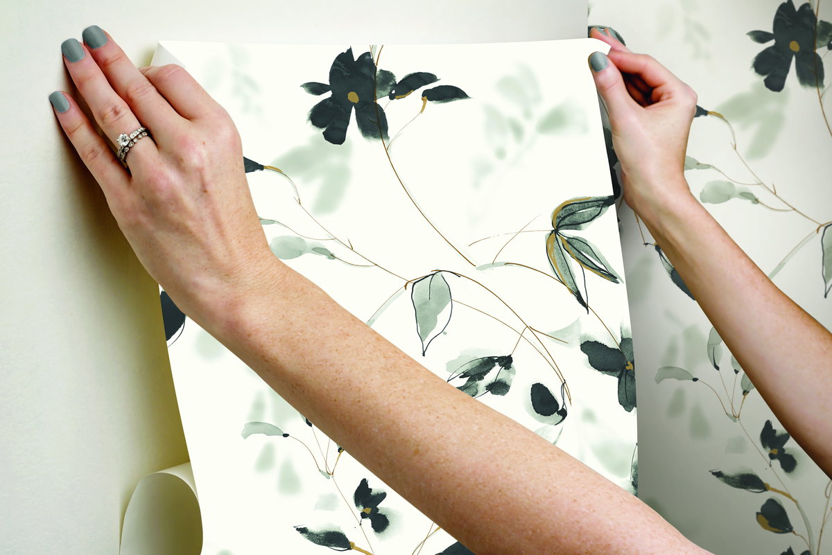 Linden Flower Black Peel & Stick Wallpaper, by York Wall, 20' length x 1'8.5" width x 0.02" depth View 7