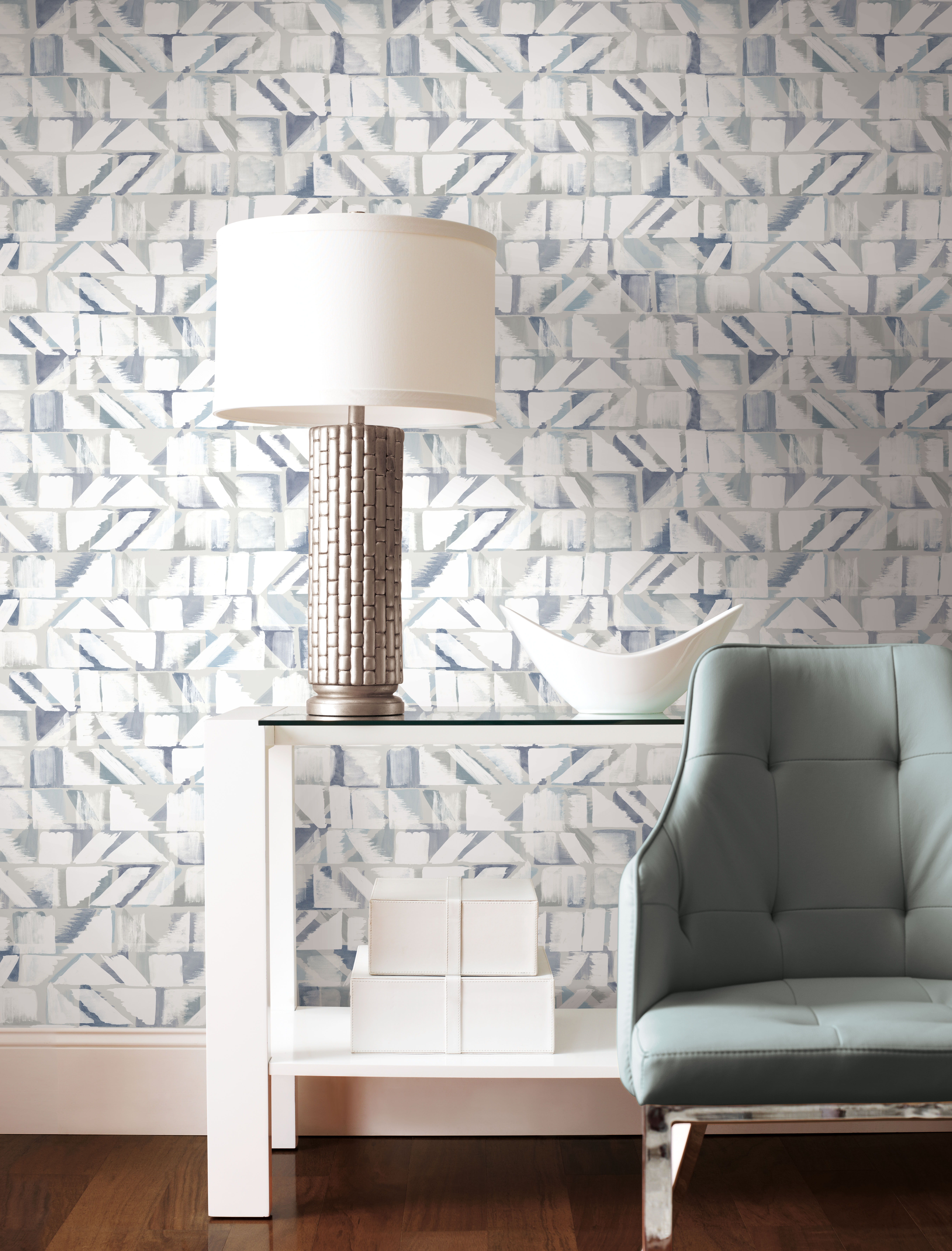 Refraction Blue & Grey Peel & Stick Wallpaper large image 