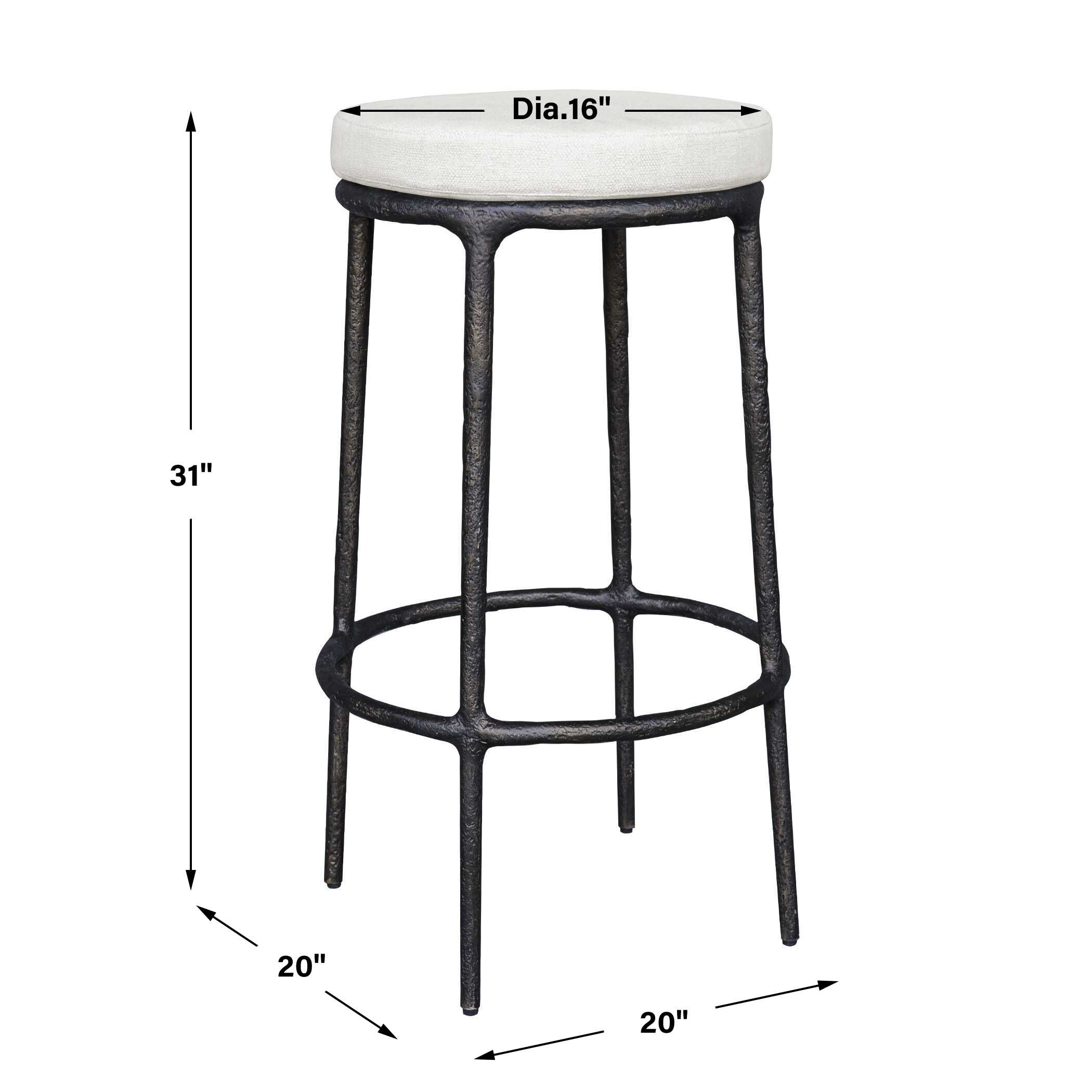 Thayer Outdoor Bar Stool, Furniture by Uttermost, 20" width x 31" height x 20" depth View 3