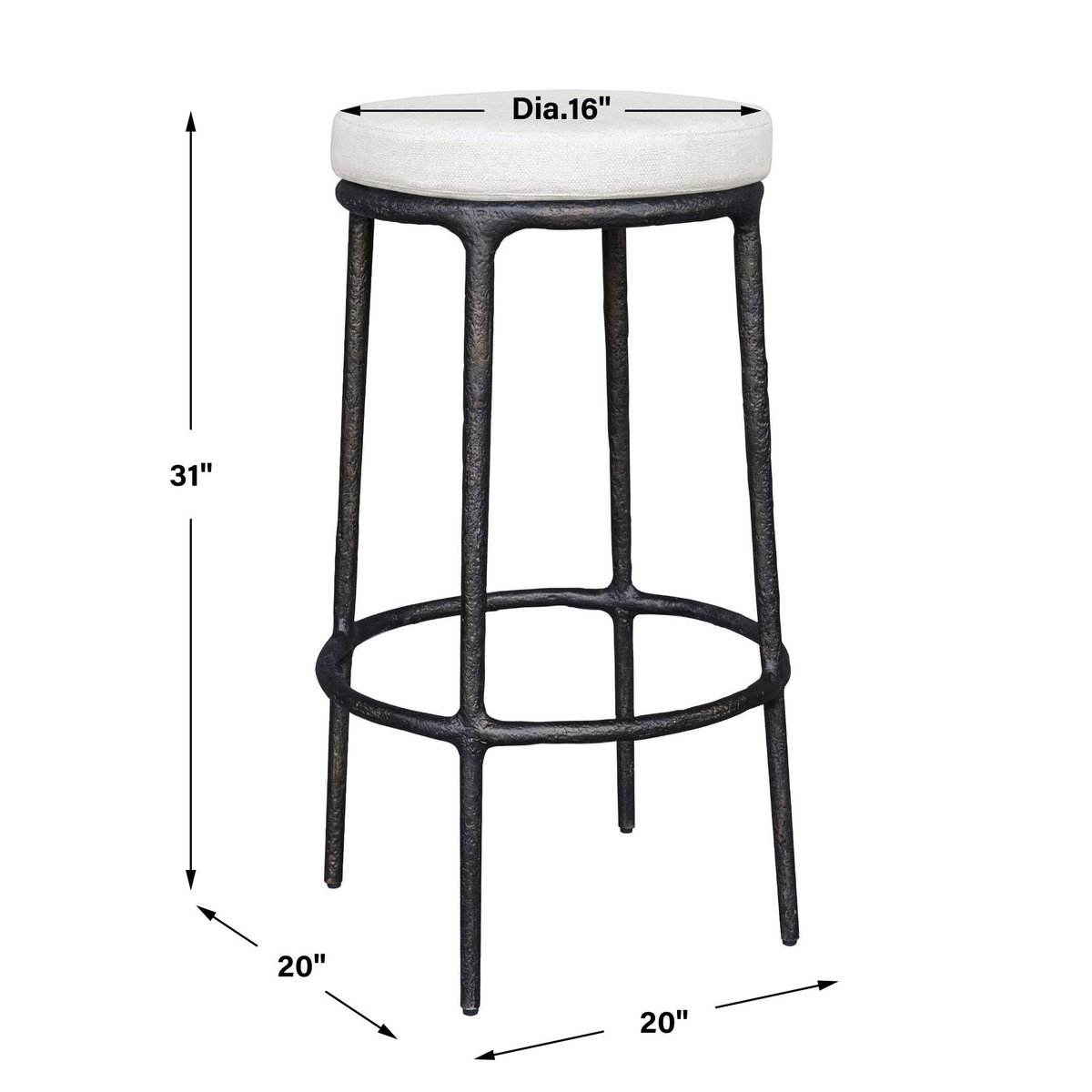 Thayer Outdoor Bar Stool, Outdoor Stool by Uttermost, 1'8" width x 2'7" height x 1'8" depth View 3