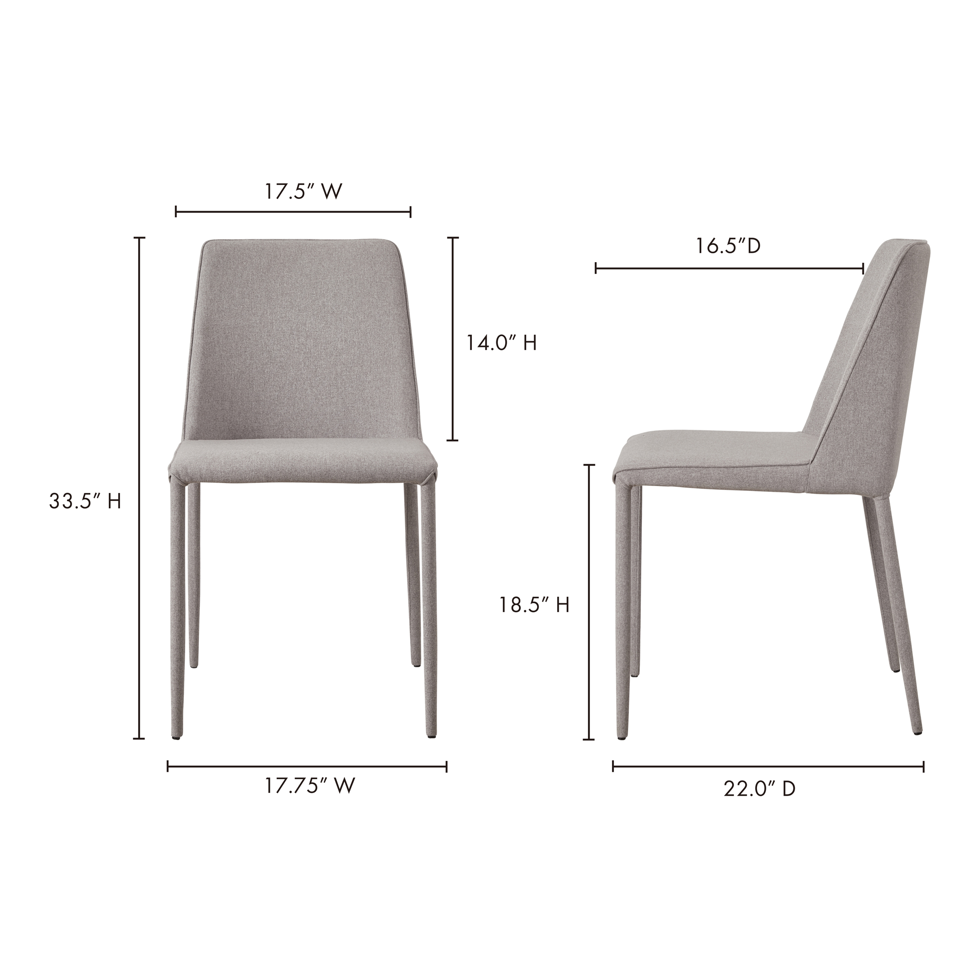 Nora Dining Chair Light Grey - Set Of Two, by Moe's Home, 17.75" width x 33.5" height x 22" depth View 10