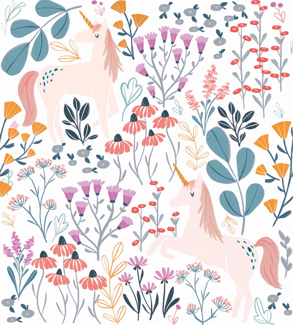 Unicorn Paradise Pink Peel & Stick Wallpaper, by York Wall, 18'10.8" length x 1'6" width x 0.02" depth