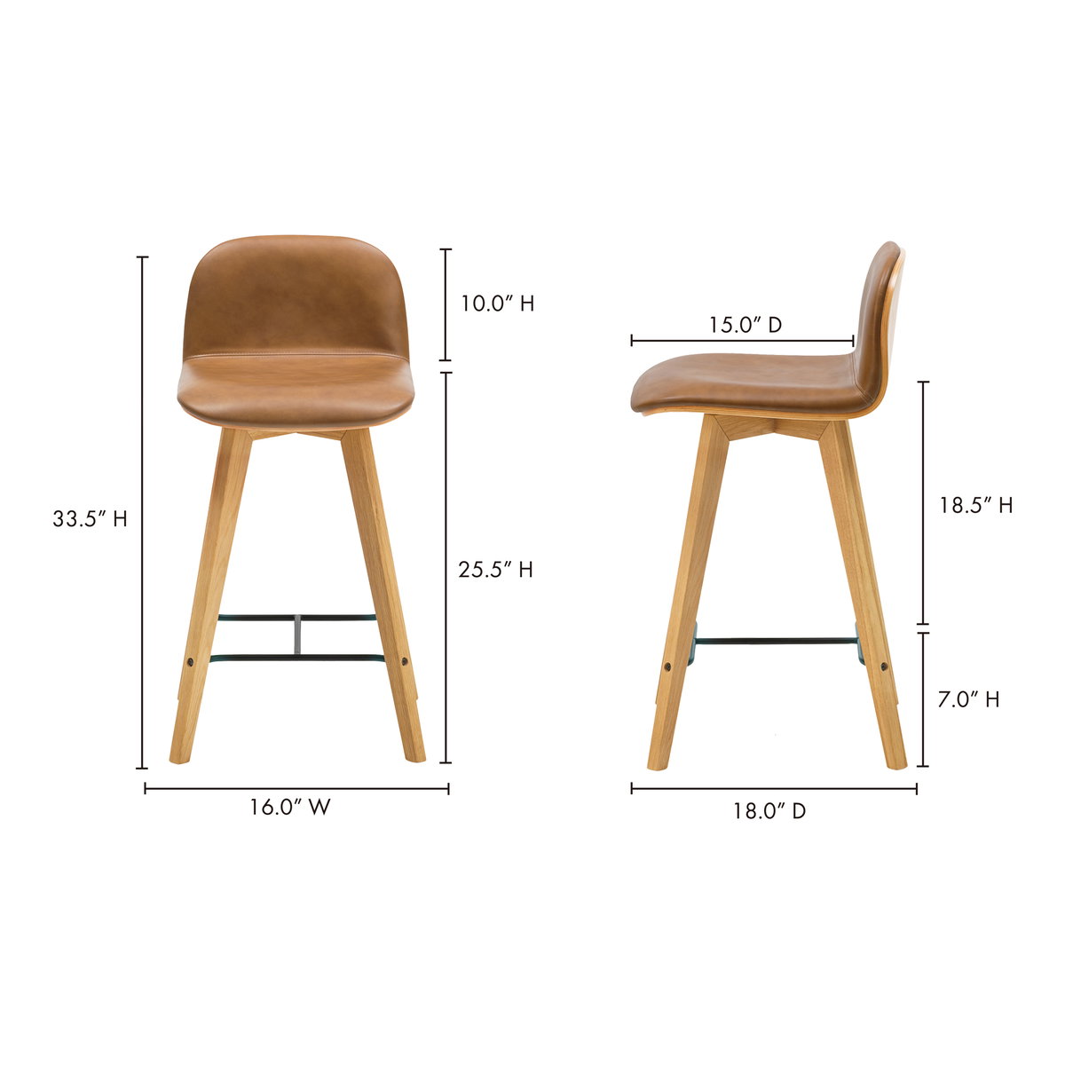 Napoli Leather Counter Stool, Counter & Bar Stool by Moe's Home, 17.3" width x 33.8" height x 18.9" depth View 11