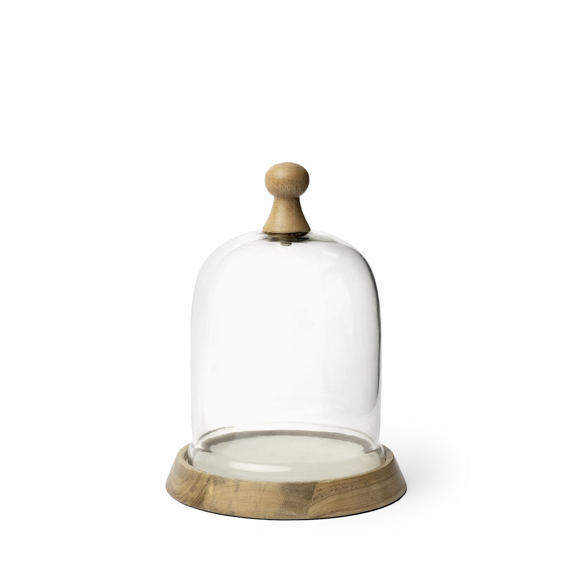 Campana I Small Wooden/White Marble Base Glass Cloche large image 