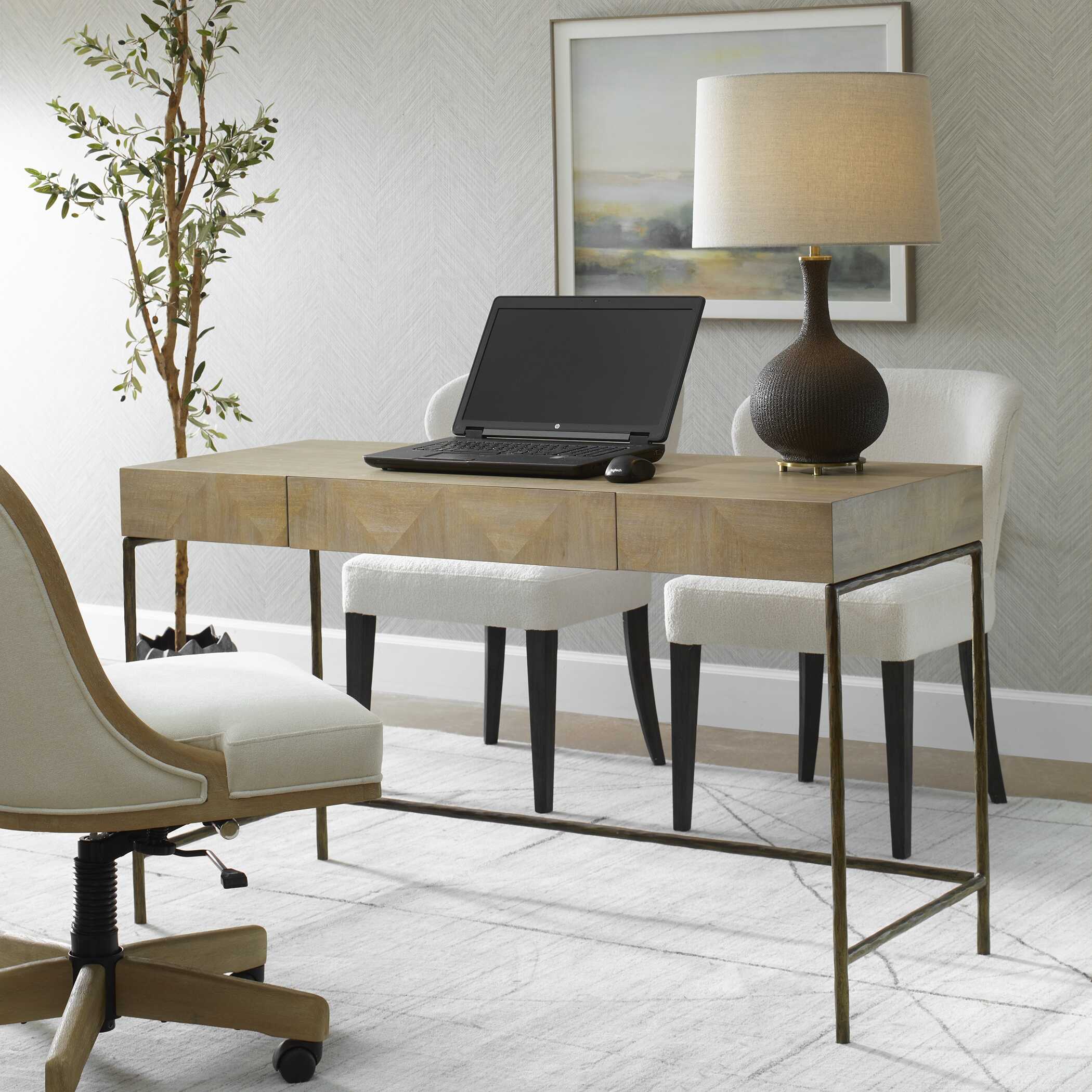 Aristotle Natural Wood Modern Desk, Furniture by Uttermost, 52" width x 30" height x 20" depth View 4