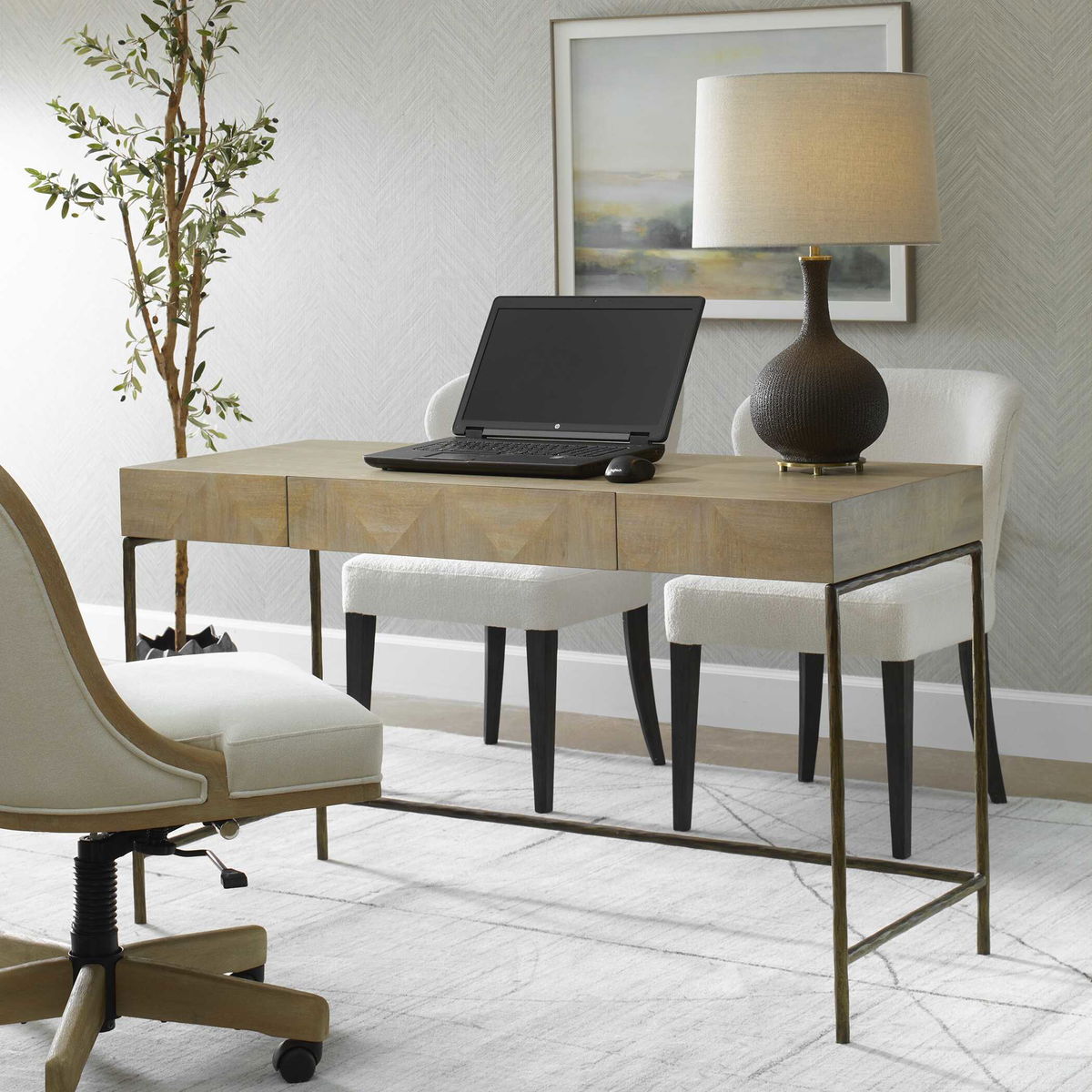 Aristotle Natural Wood Modern Desk, by Uttermost, 52" width x 30" height x 20" depth View 4