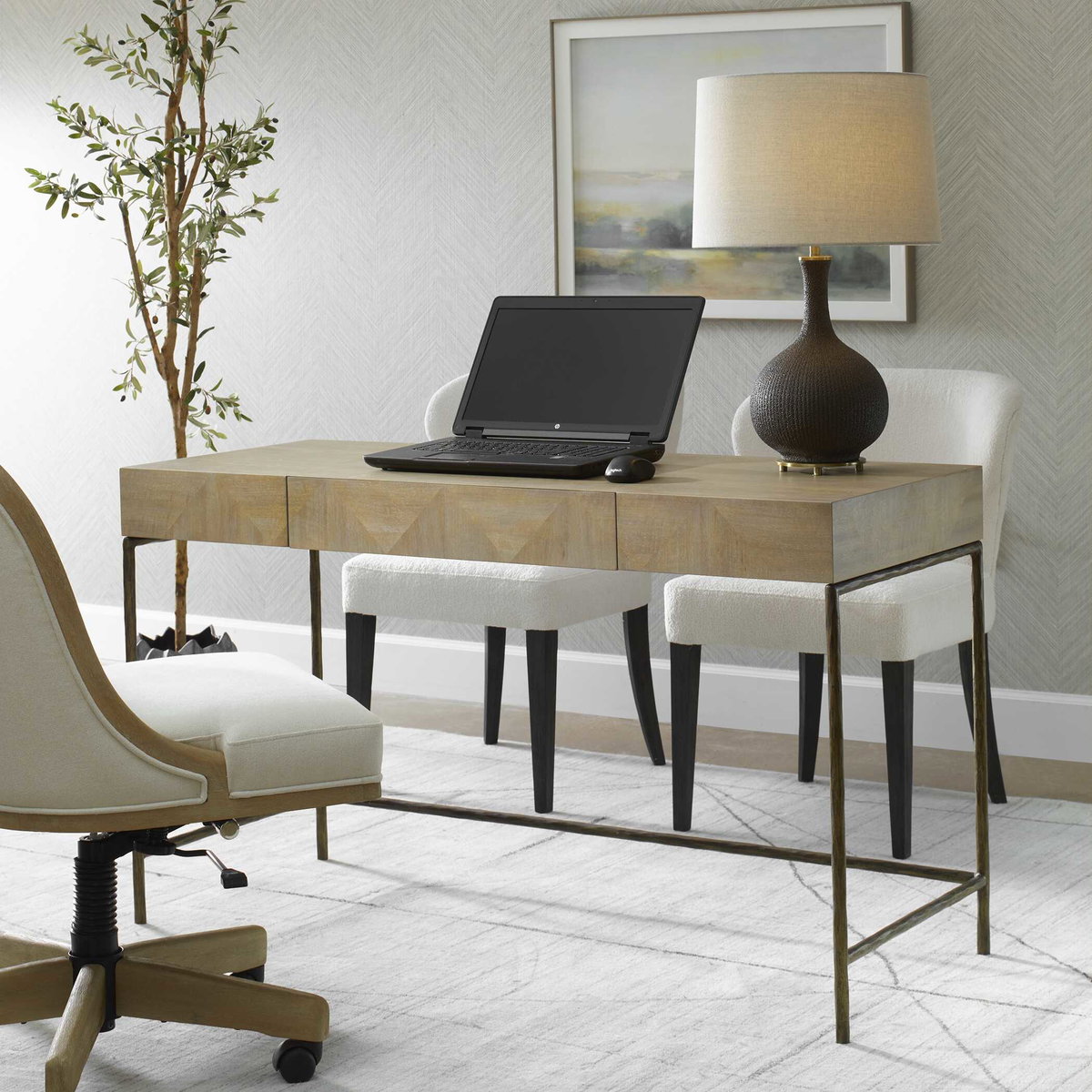 Aristotle Natural Wood Modern Desk, by Uttermost, 52" width x 30" height x 20" depth View 4