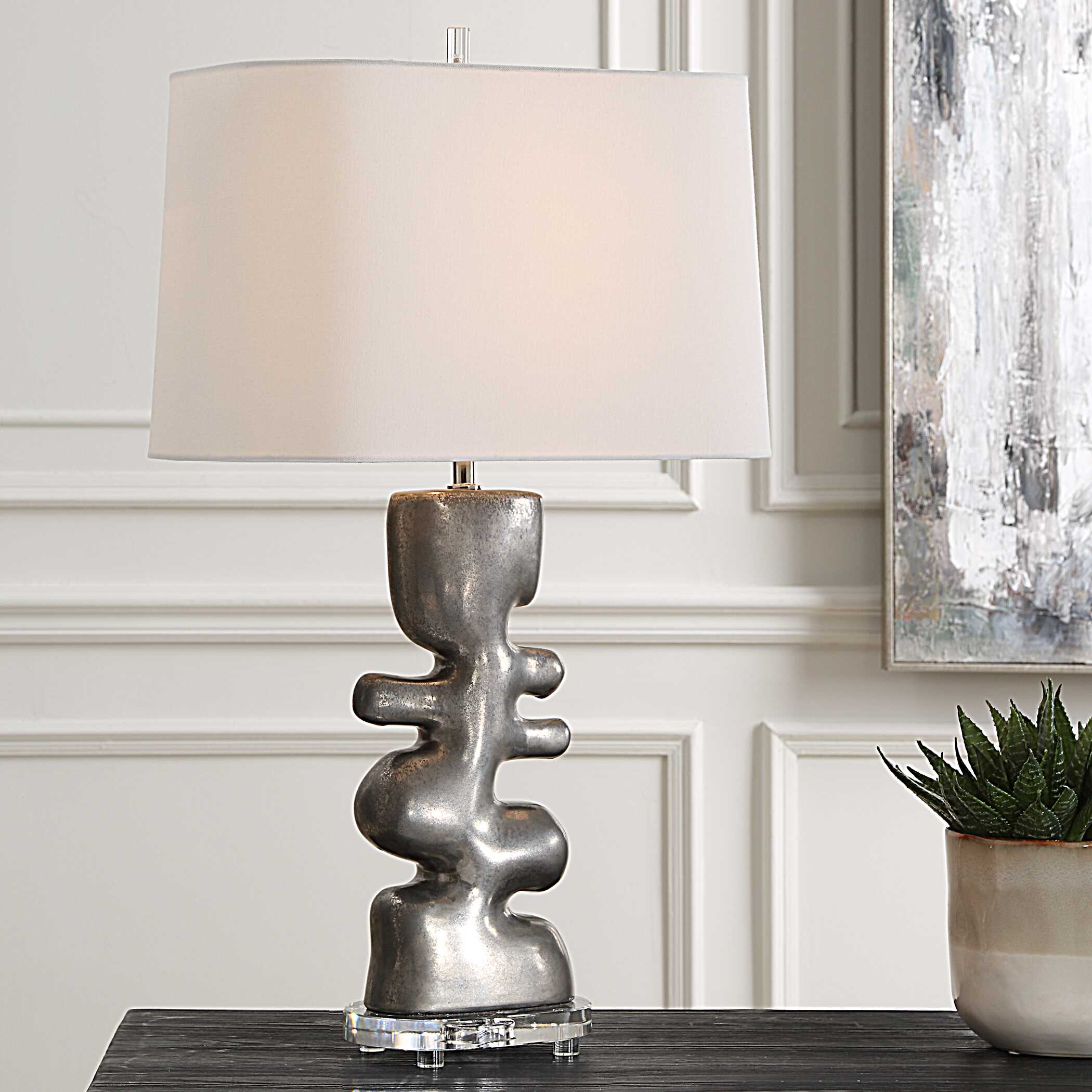 Free Flowing Nickel Table Lamp, by Uttermost, 16" width x 28.5" height x 10.5" depth View 2