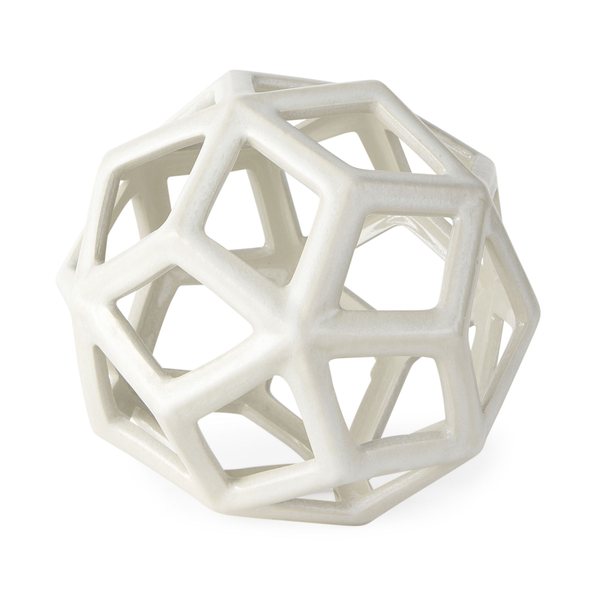 Geom  White Ceramic Geometric  Object, Decorative Object by Mercana, 7.09" length x 7.09" width x 7.09" height View 1