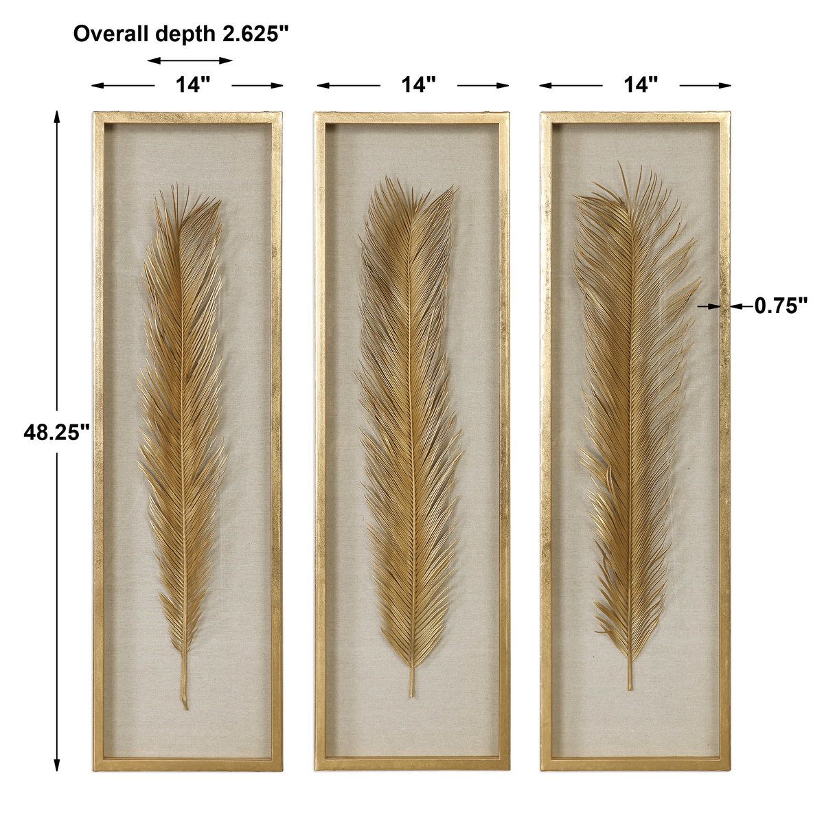 Palma Gold Leaf Shadow Box Set/3, Art by Uttermost, 14" width x 48.25" height x 2.62" depth View 3