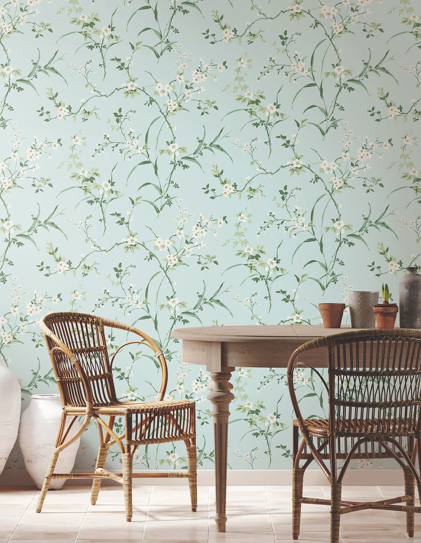 Blossom Branches Spa Blue Wallpaper large image 