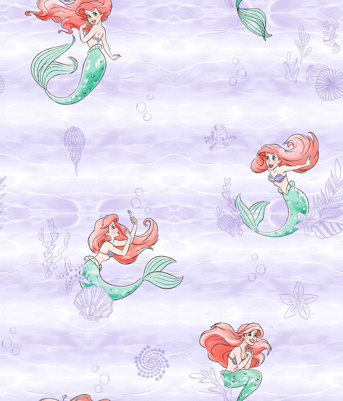 Disney the Little Mermaid Swim Purple Wallpaper, by York Wall, 33' length x 1'8.5" width x 0.02" depth