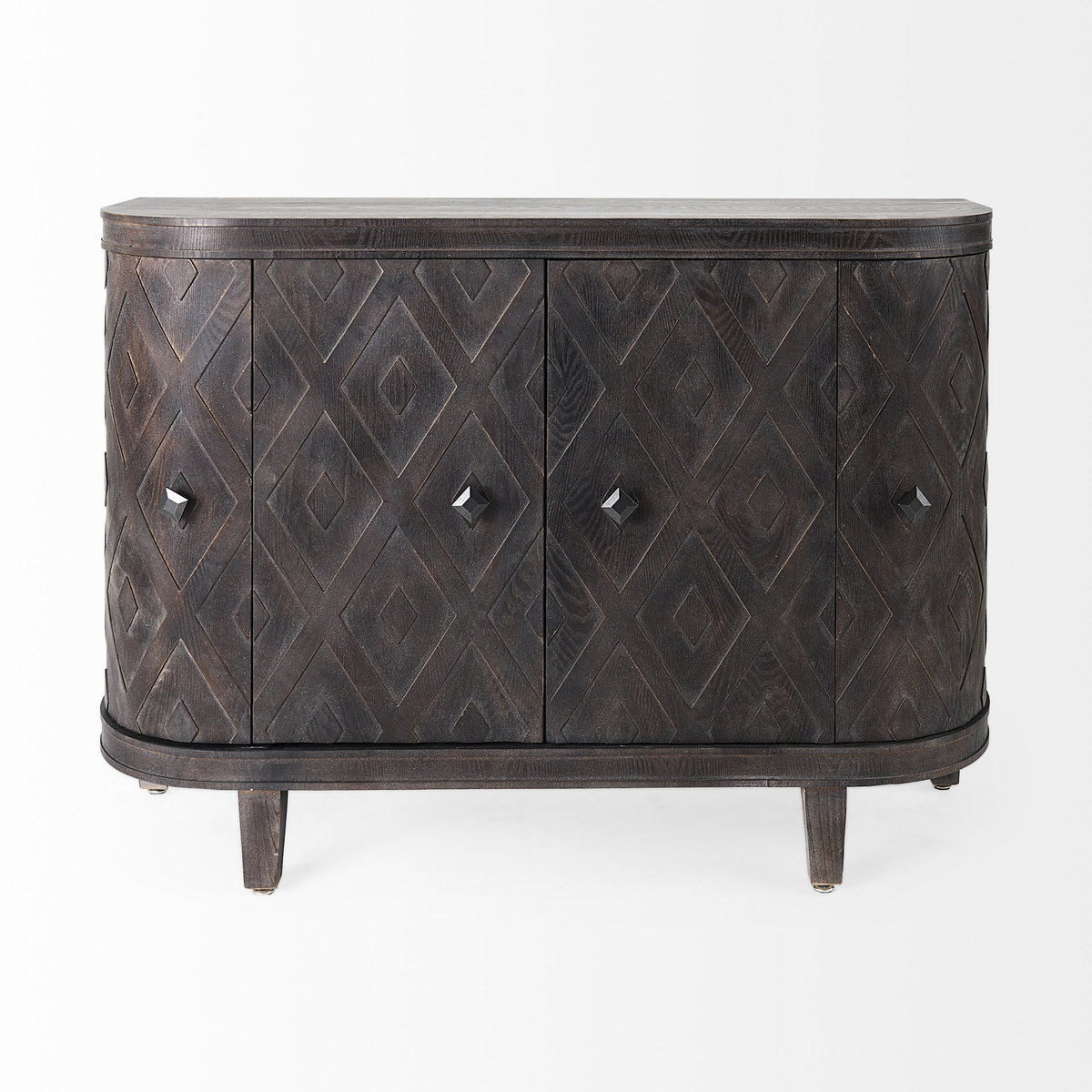 Lennon  Dark Brown Fir Veneer 4 Door Demilune Cabinet, Cabinets & Chest by Mercana, 47.24" length x 14.96" width x 33.07" height View 5