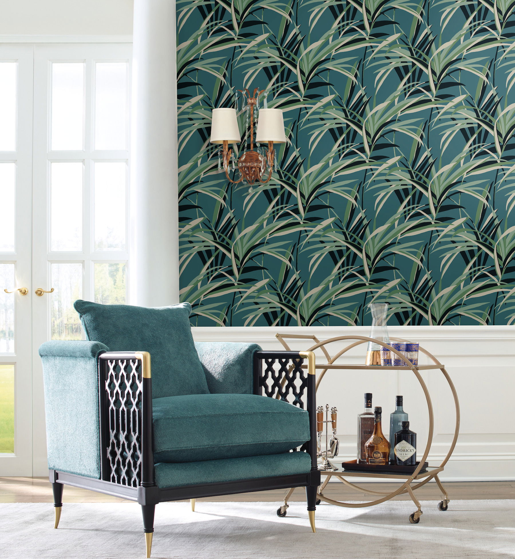 Tropical Paradise Green & Teal  Wallpaper, by York Wall, 27' length x 2'3" width x 0.02" depth View 2