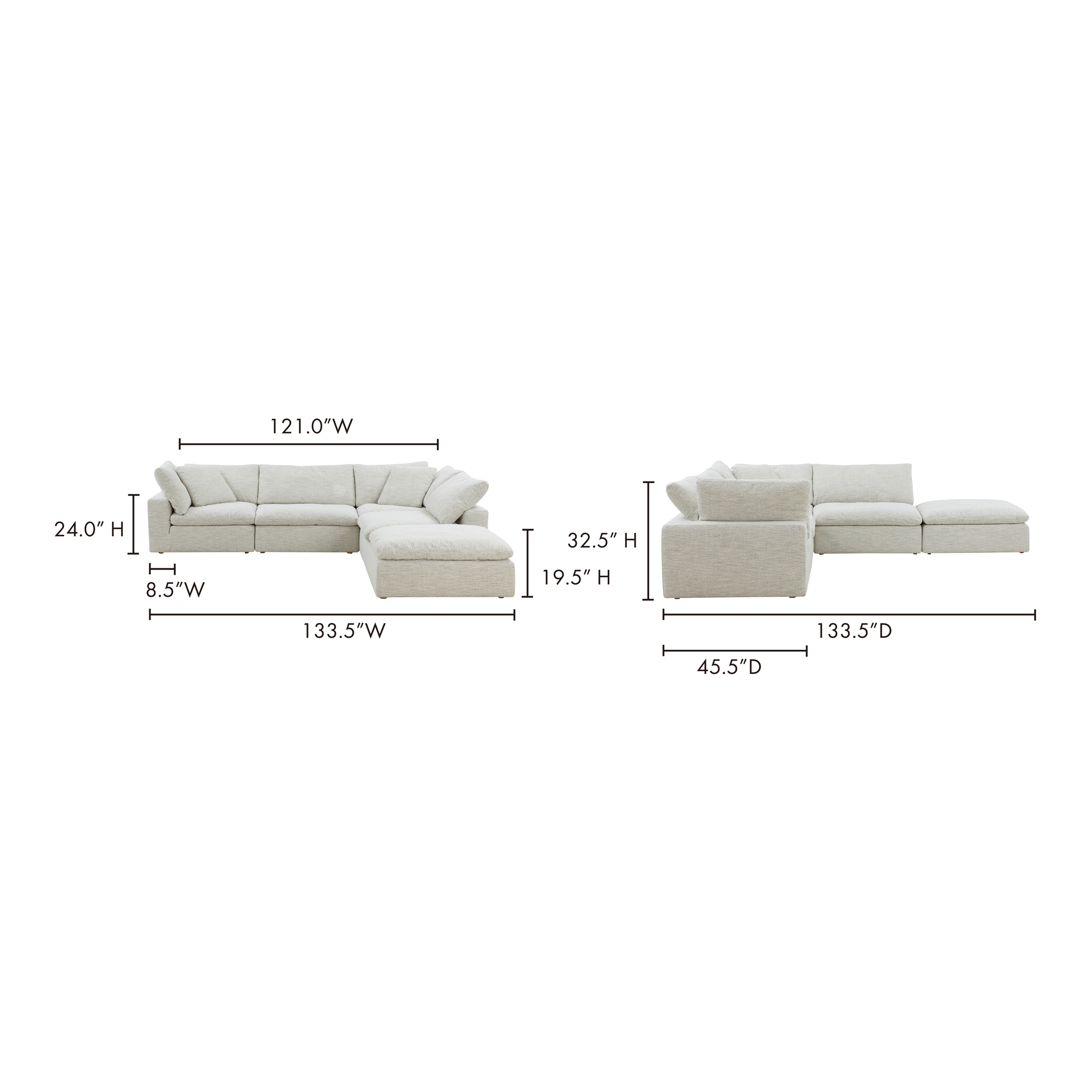 Clay Dream Modular Sectional Coastside Sand, Sectional Sofa by Moe's Home, 133.5" width x 32" height x 133.5" depth View 9