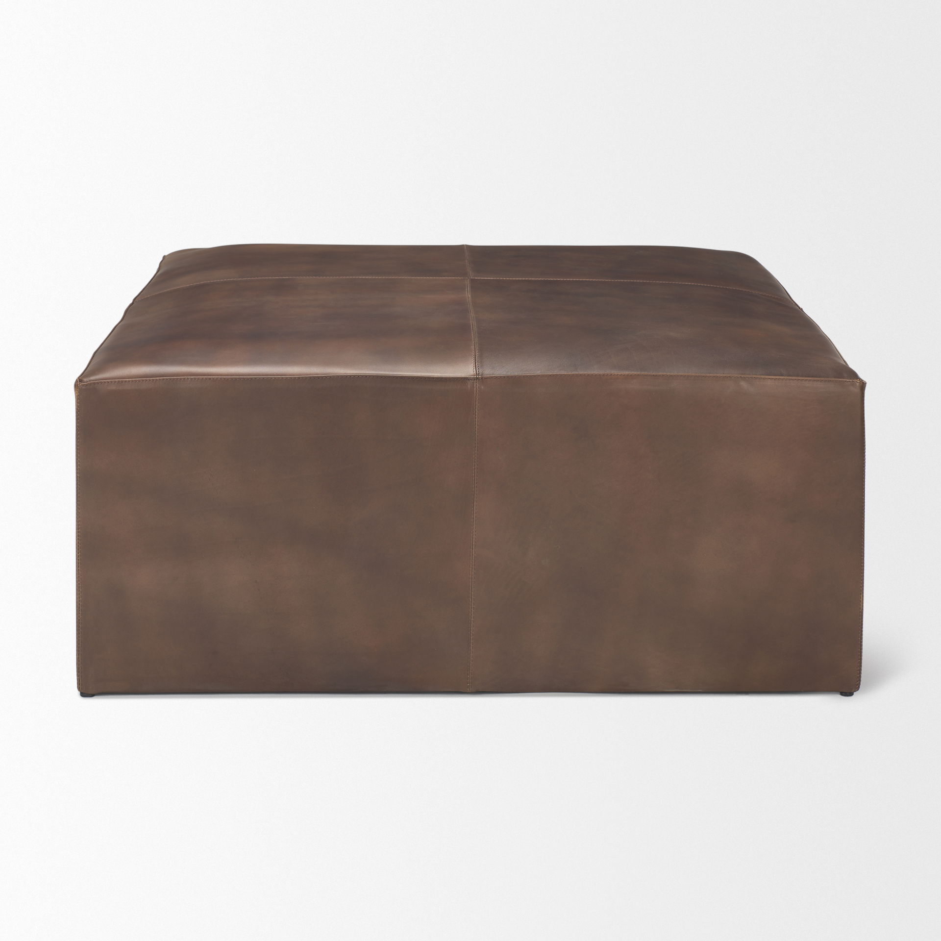 Minara 36' Square Brown Leather Wrapped with Wood Base Ottoman large image 