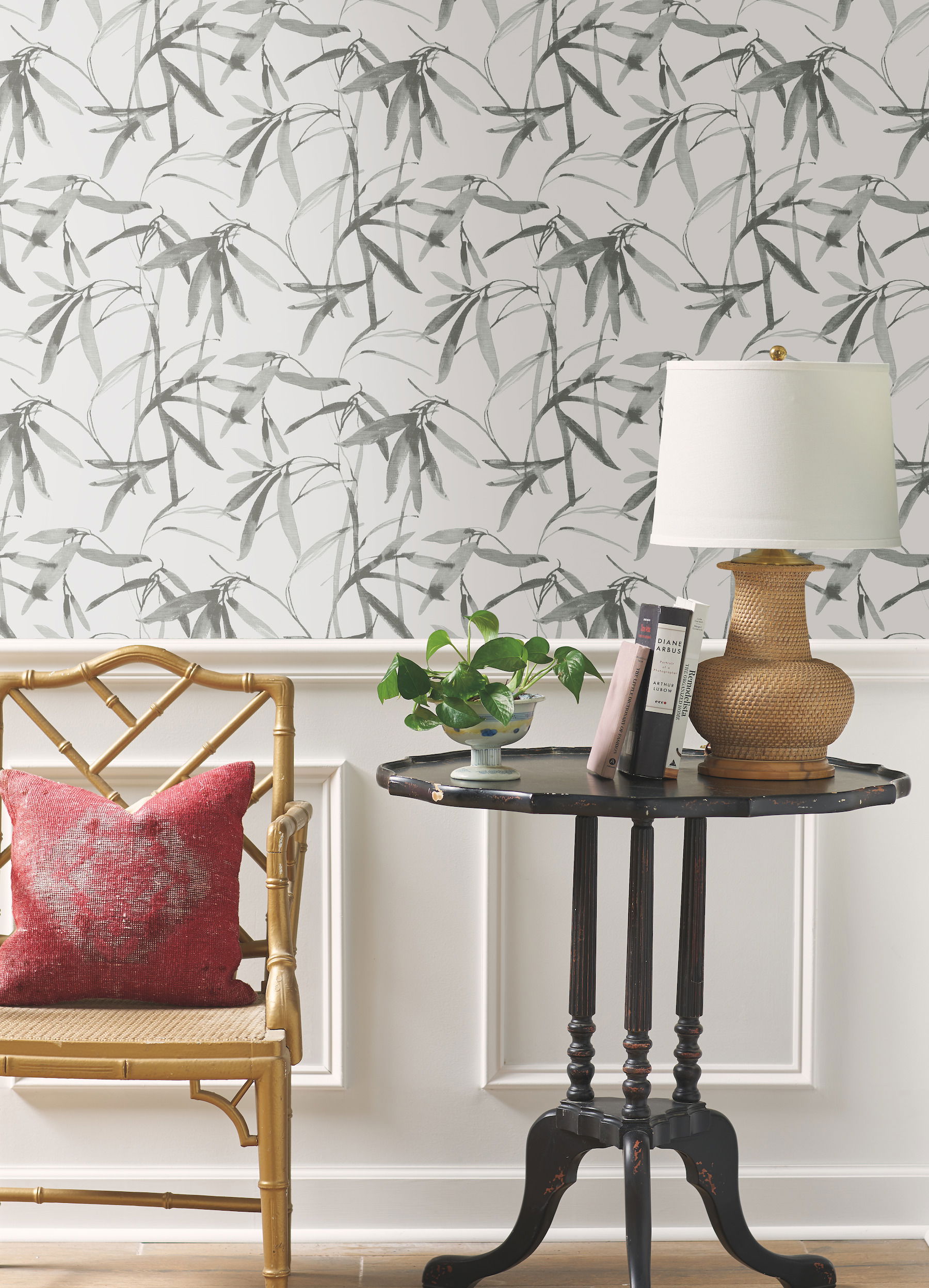 Bamboo Ink Cream & Grey Wallpaper large image 