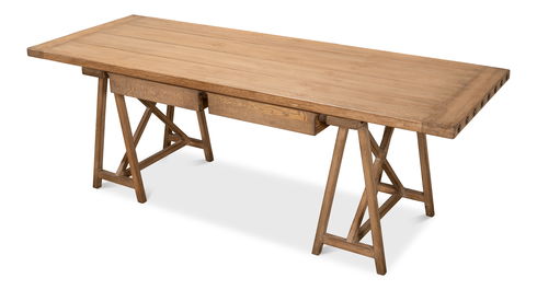 Sawhorse Desk  Natural Polished Old Pine