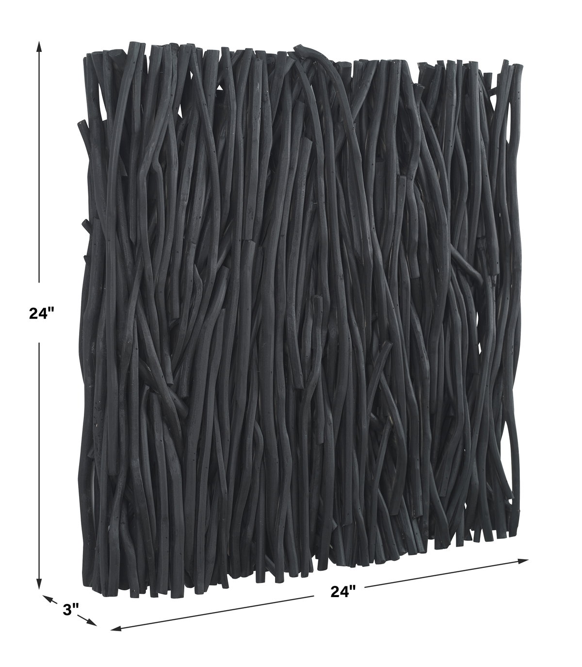 Gathered Teak Square Black Wood Wall Decor, Art by Uttermost, 24" width x 24" height x 3" depth View 3