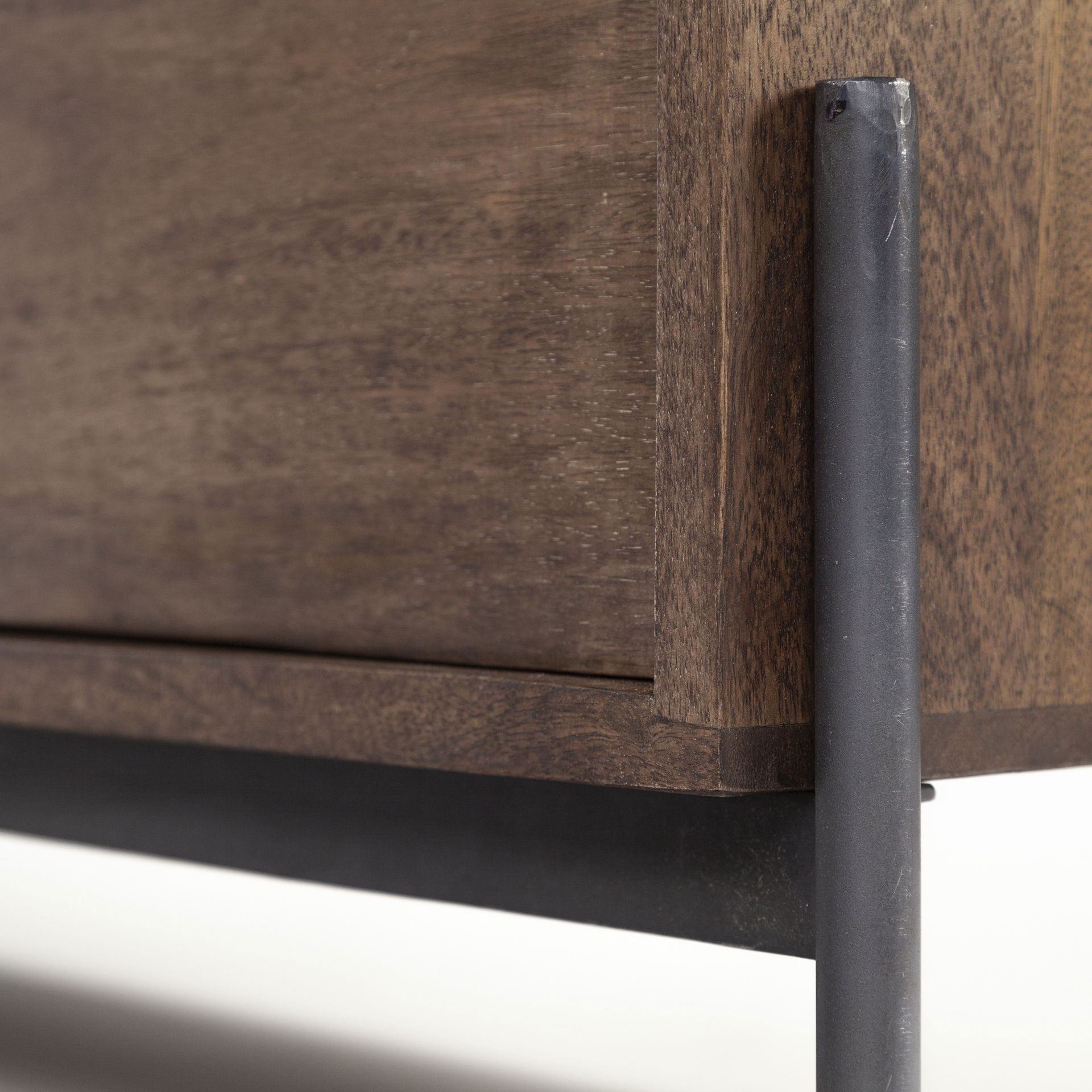 Glenn IV Dark Brown Wood with Black Iron Frame Media Console with Storage, TV Stand for TV up to 71', by Mercana, 61.5" length x 18" width x 24" height View 13