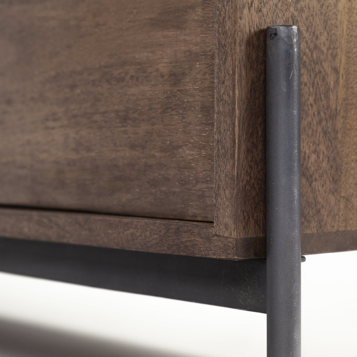 Glenn IV Dark Brown Wood with Black Iron Frame Media Console with Storage, TV Stand for TV up to 71', by Mercana, 61.5" length x 18" width x 24" height View 13