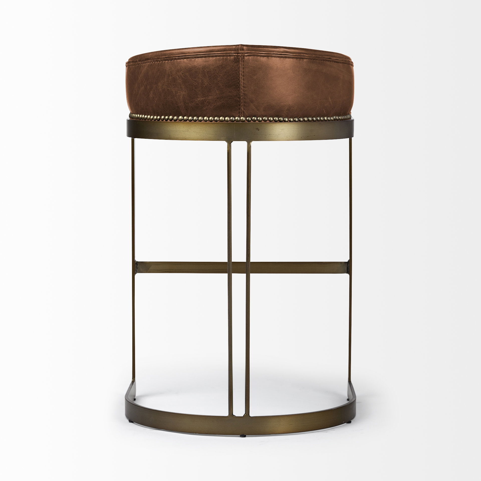 Hollyfield II Brown Leather Seat Gold Metal Base Bar Stool, Counter & Bar Stool by Mercana, 20.5" length x 19.7" width x 32.7" height View 5