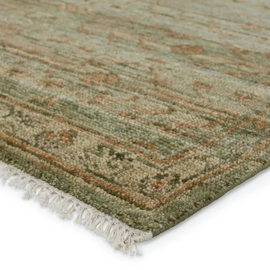 Jaipur Living Augusta JIN04 Handknotted Floral Green and Burnished Gold Area Rug (8'x10') large image 