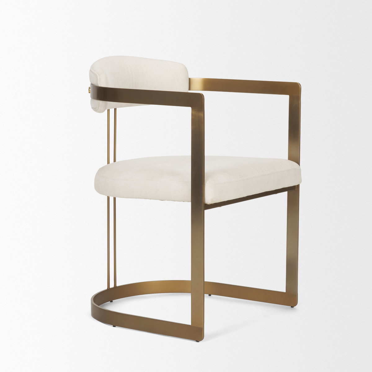 Hollyfield Curved Back Dining Arm Chair | Cream Fabric with Gold Iron, Dining Chair by Mercana, 20.5" length x 21.3" width x 29.5" height View 7