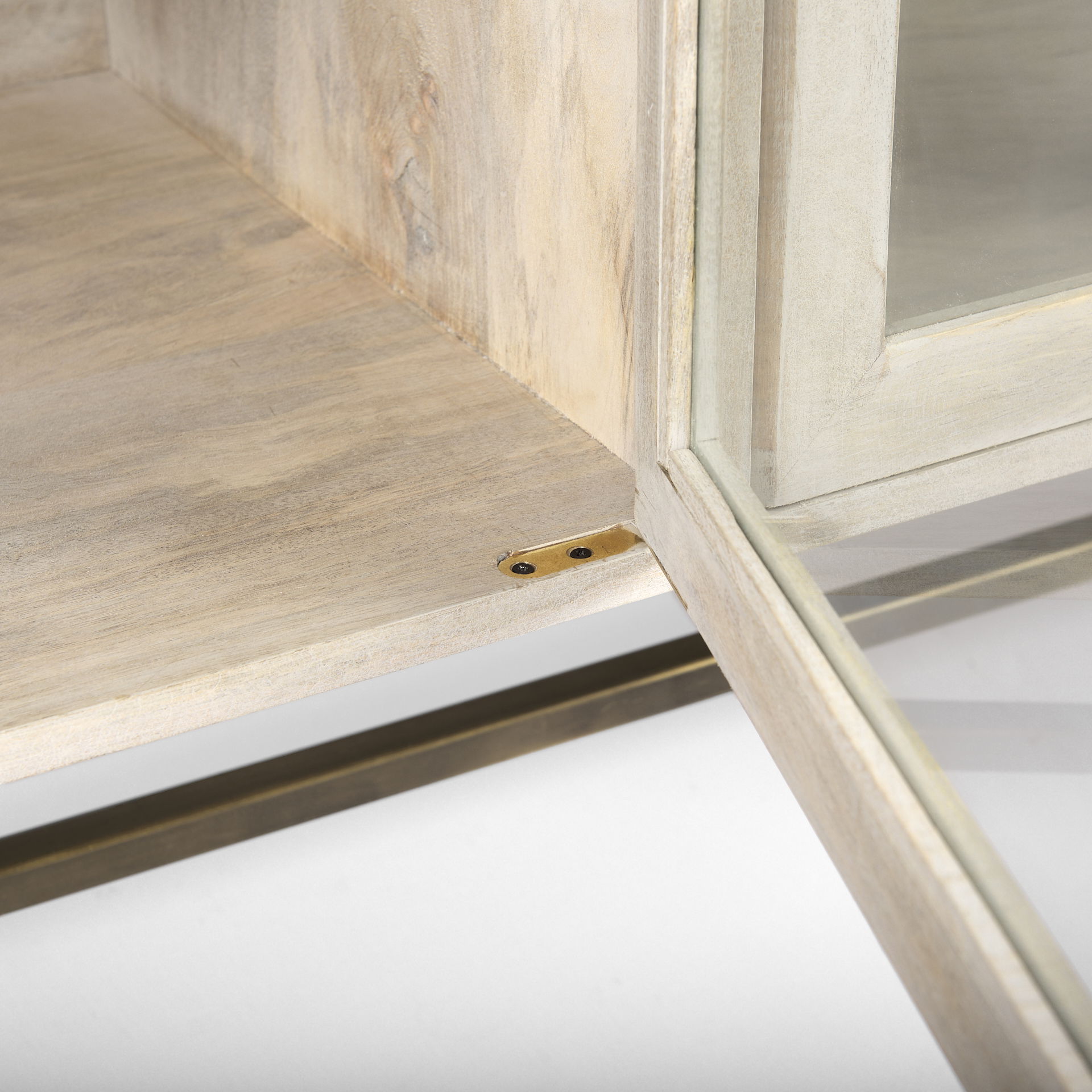 Arelius 70L x 18W x 32H White Wood with Gold Metal Base 4 Door Glass Cabinet Sideboard large image 