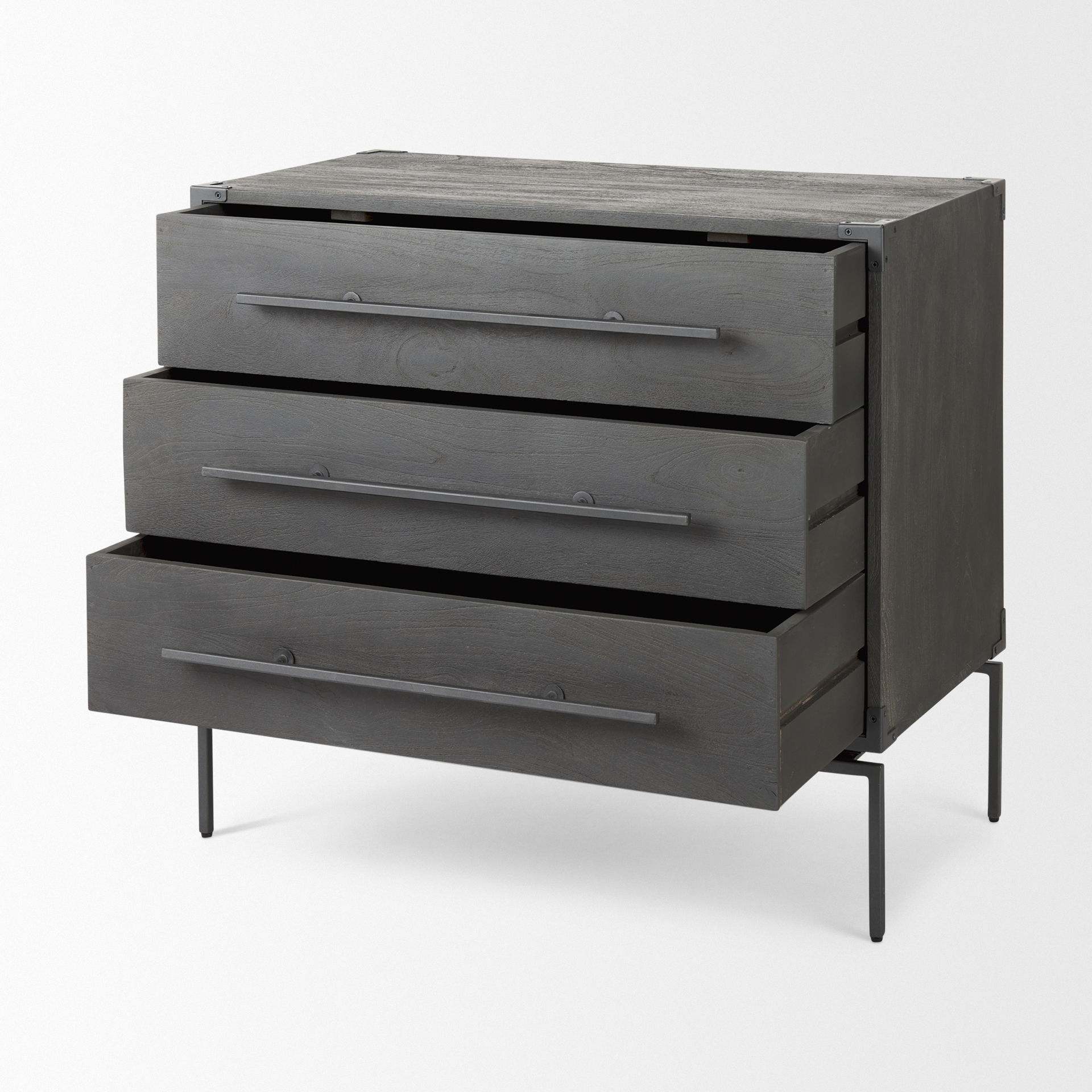 Ward 34L x 18W Brown Wood and Iron 3 Drawer Accent Cabinet, Cabinets & Chest by Mercana, 34" length x 19.25" width x 30.5" height View 8