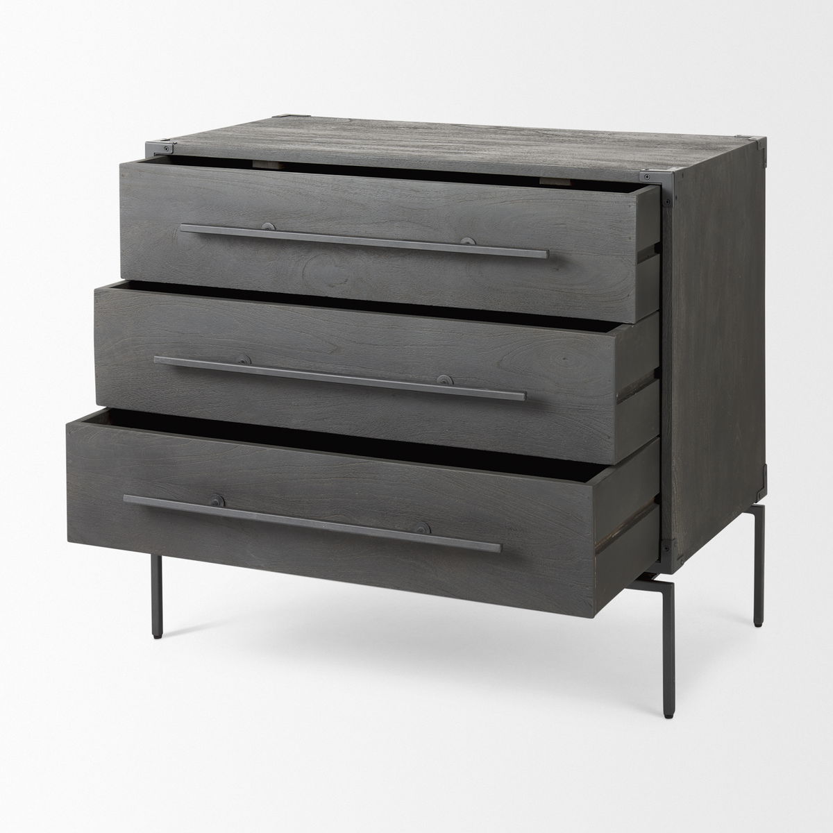Ward 34L x 18W Brown Wood and Iron 3 Drawer Accent Cabinet, Cabinets & Chest by Mercana, 34" length x 19.25" width x 30.5" height View 8
